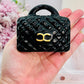 Stylish & Fab Black Obsidian ‘Chanel’ Carved Handbag 283grams