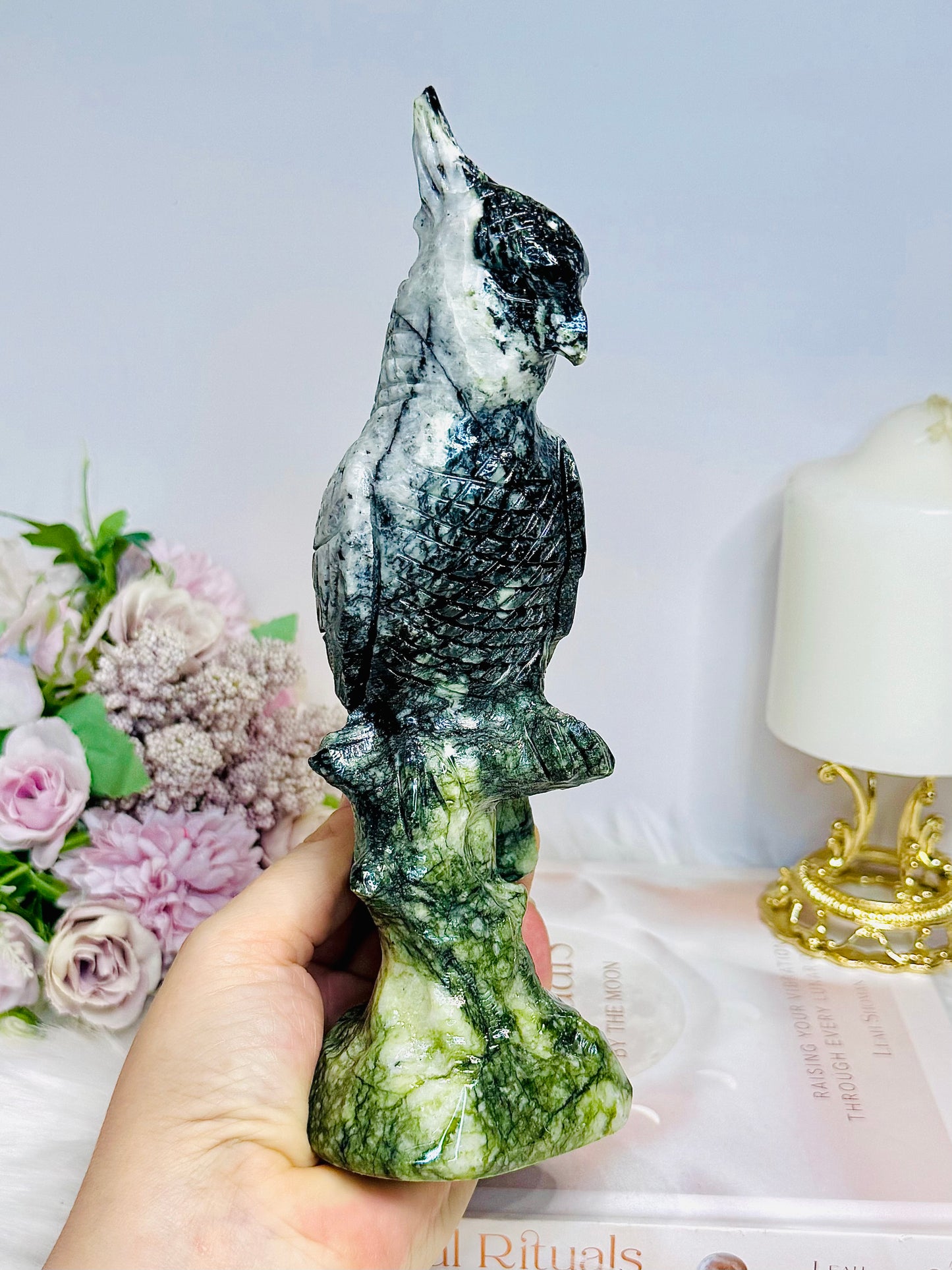 Large Chunky Jade Carved Parrot 20.5cm 770g