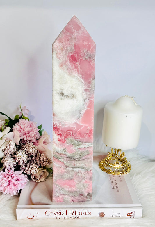 O M G ~ The Most BEAUTIFUL Huge Natural Pink Opal Carved Chunky Tower 30cm 1.59KG