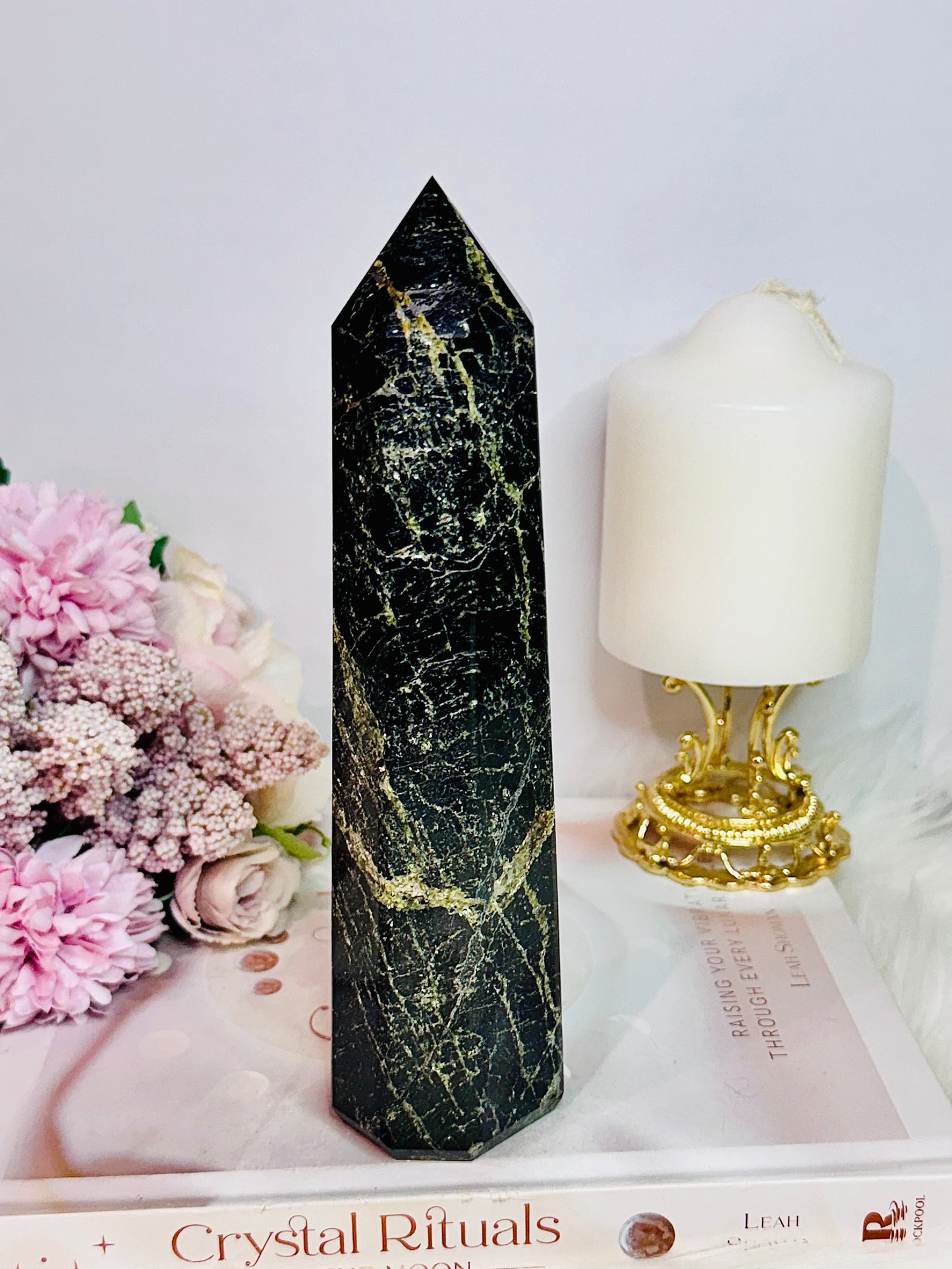 Exceptionally Stunning High Grade Large Chunky Natural Black Tourmaline with Gold Mica Tower | Generator 822grams