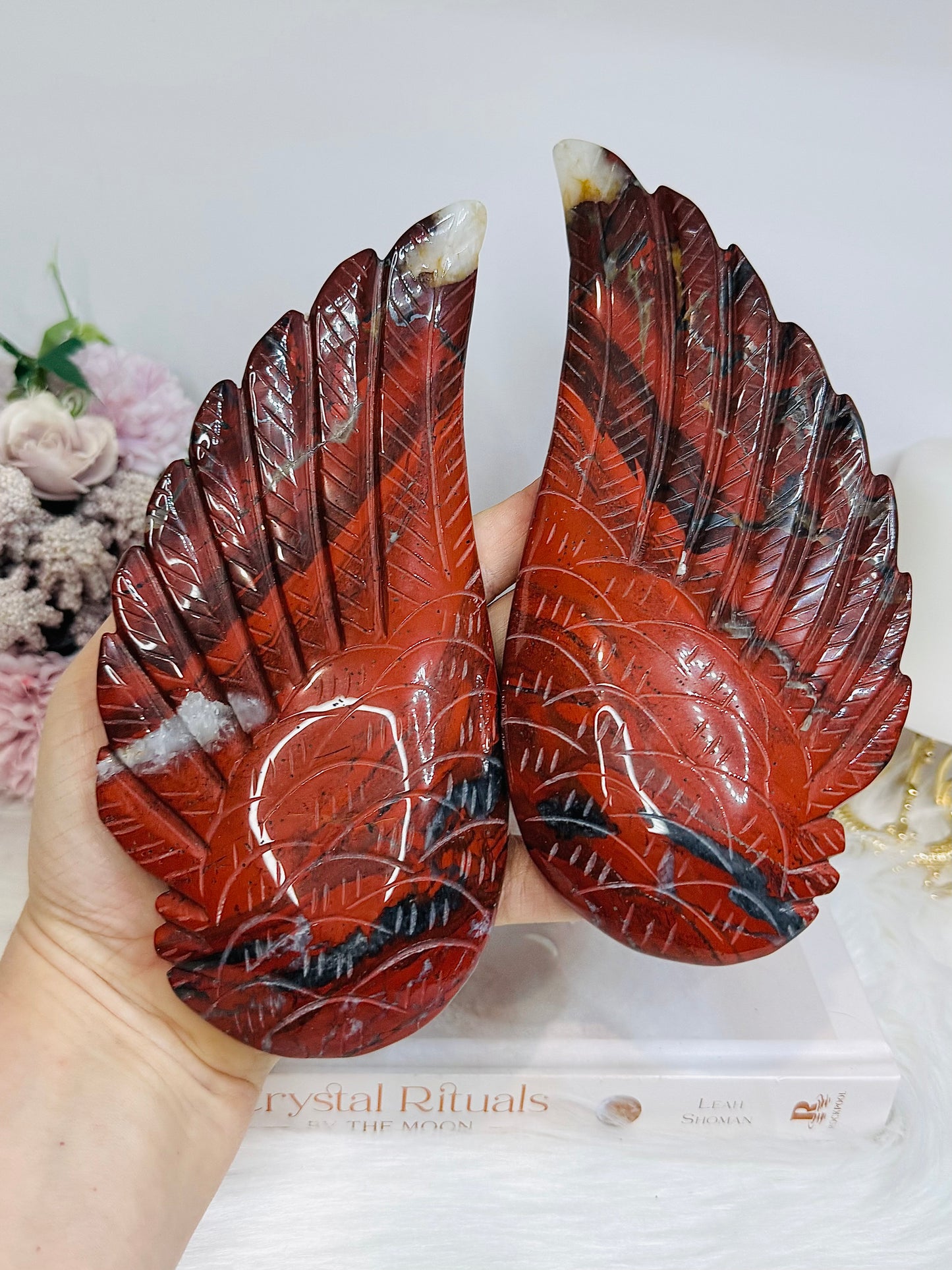 Large Chunky Red Jasper Wings on Stands 18cm