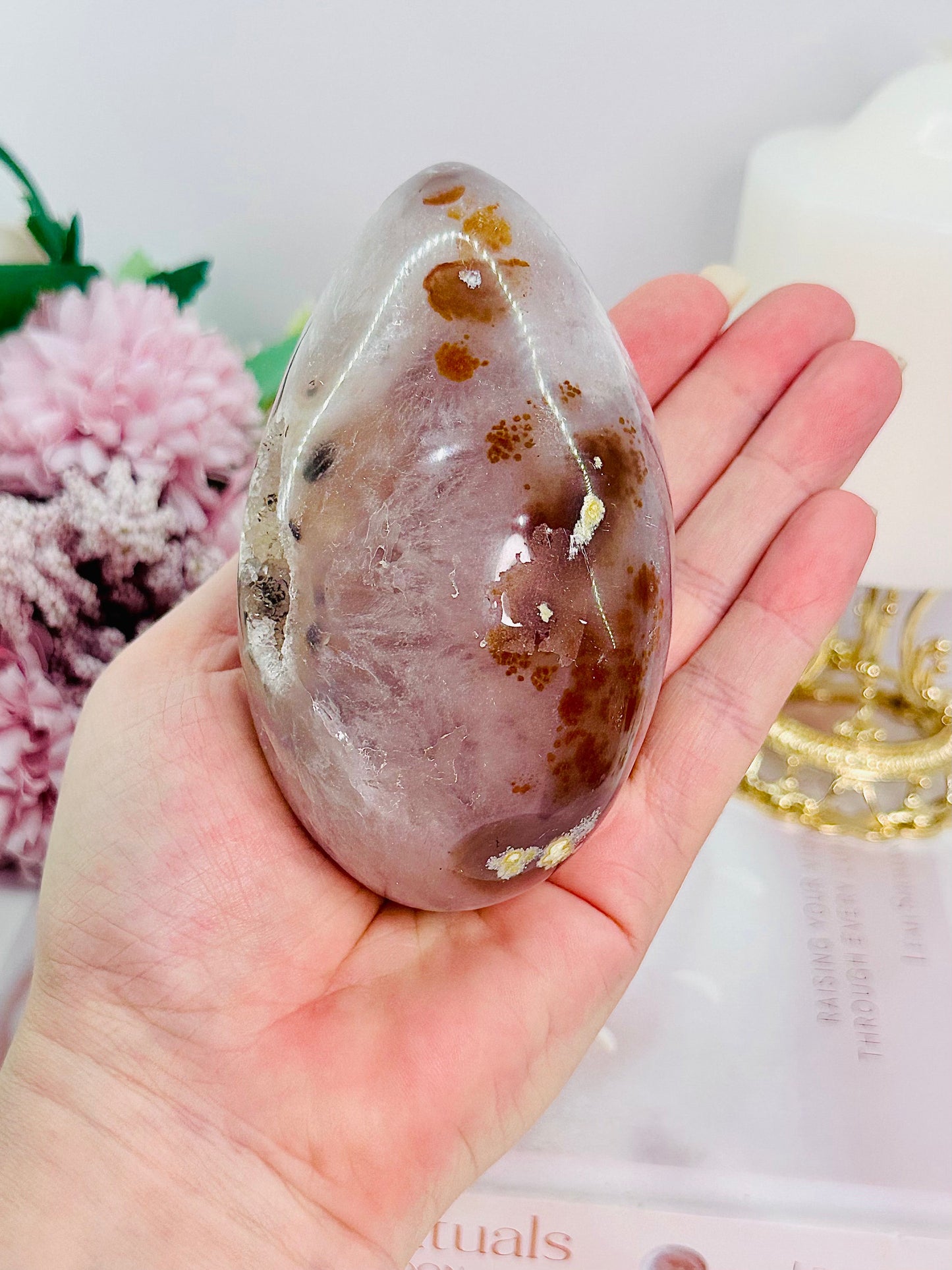 Large 503gram Druzy Agate Carved & Polished Egg On Stand From Brazil
