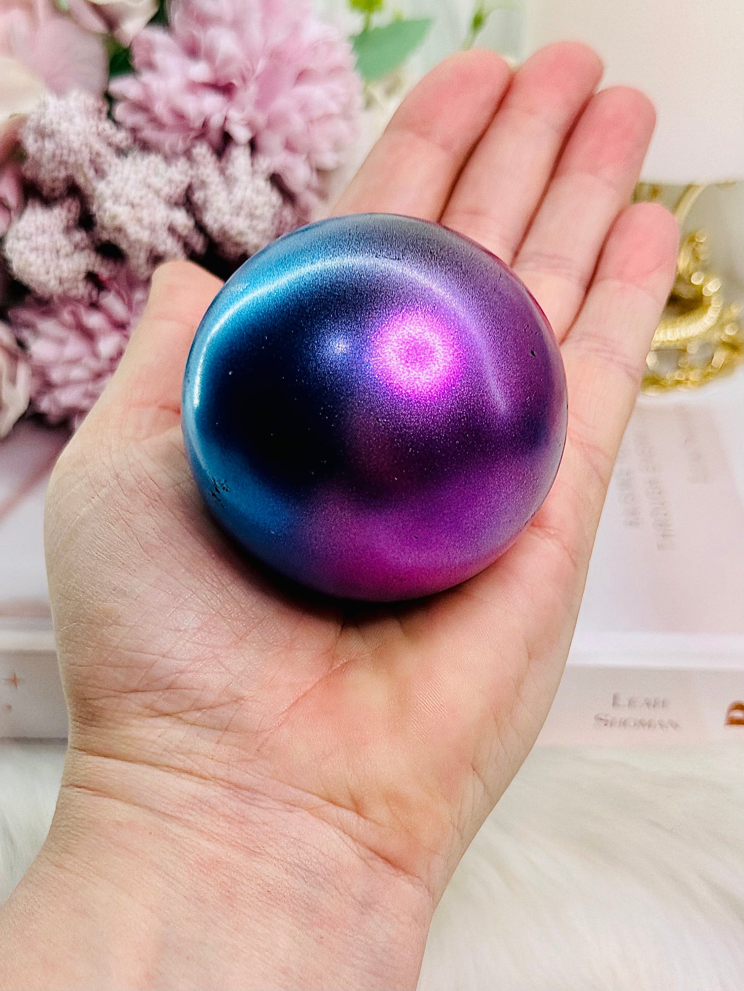 ⚜️ SALE ⚜️ Stunning Colourful Blue & Pink Aura Quartz Sphere on Stand