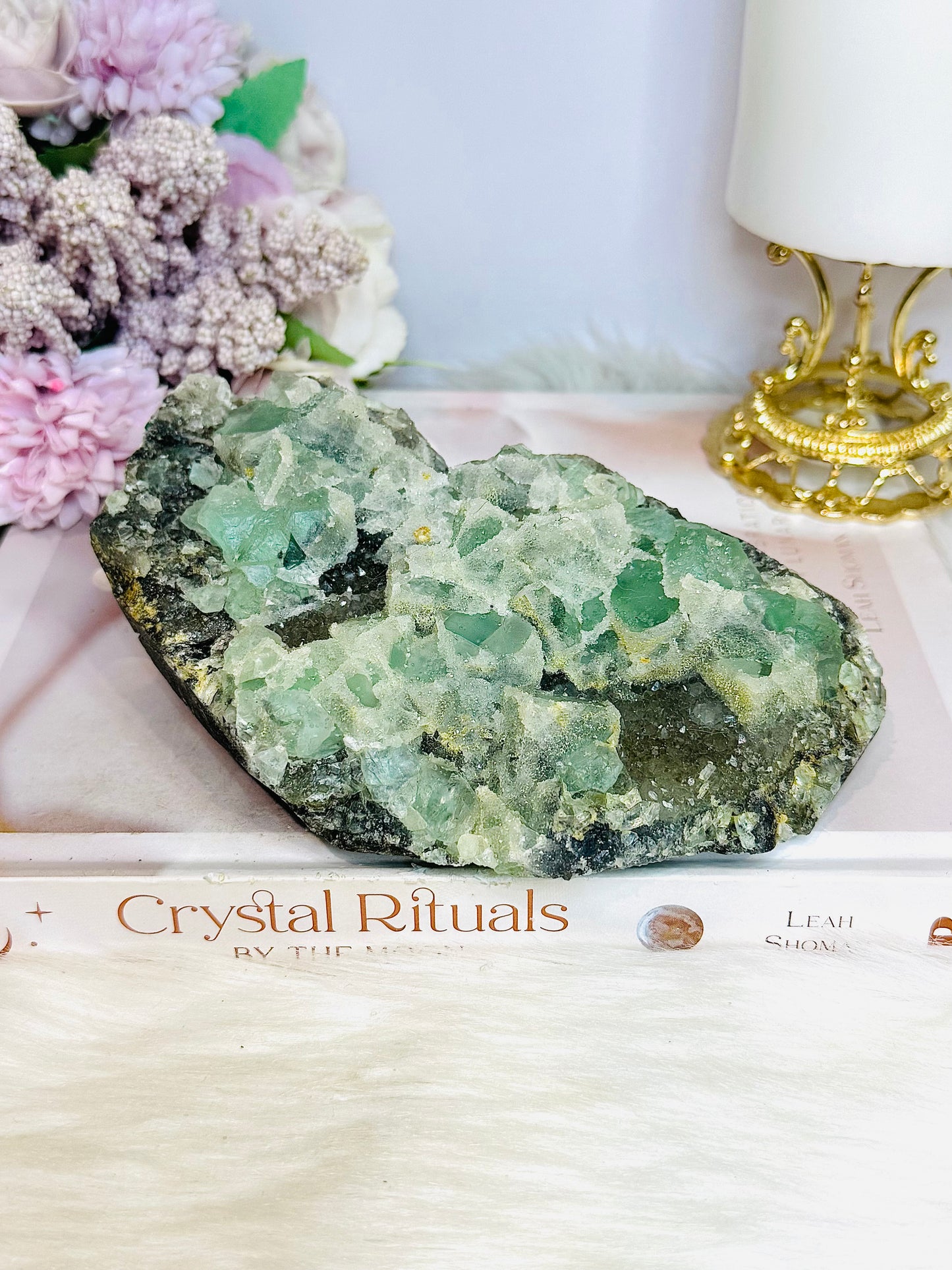 Large Green Cubed Fluorite Sugar Druzy Specimen on Matrix 15cm 777g