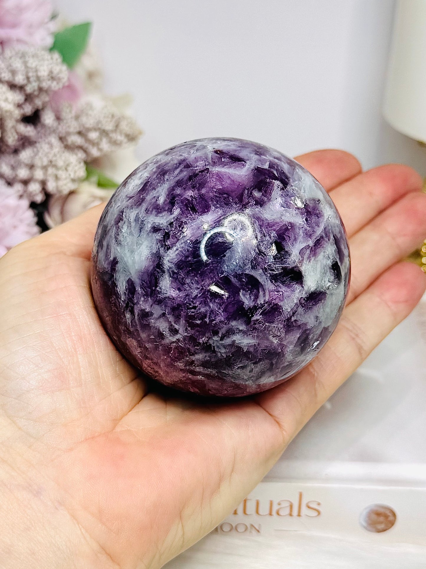Large Lepidolite | Purple Mica Sphere on Stand 419g