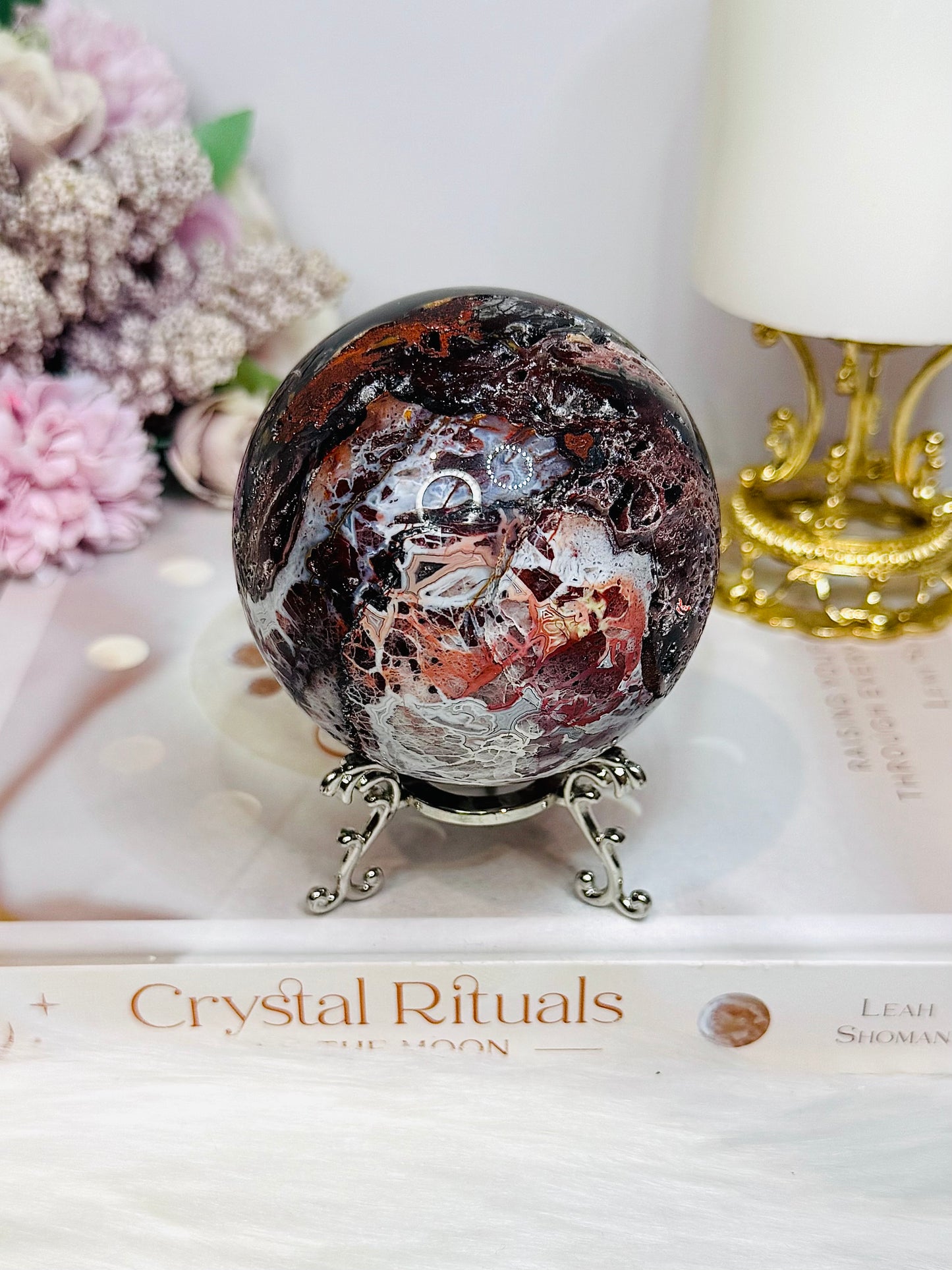 Mexican Lace Agate Sphere on Stand 476g