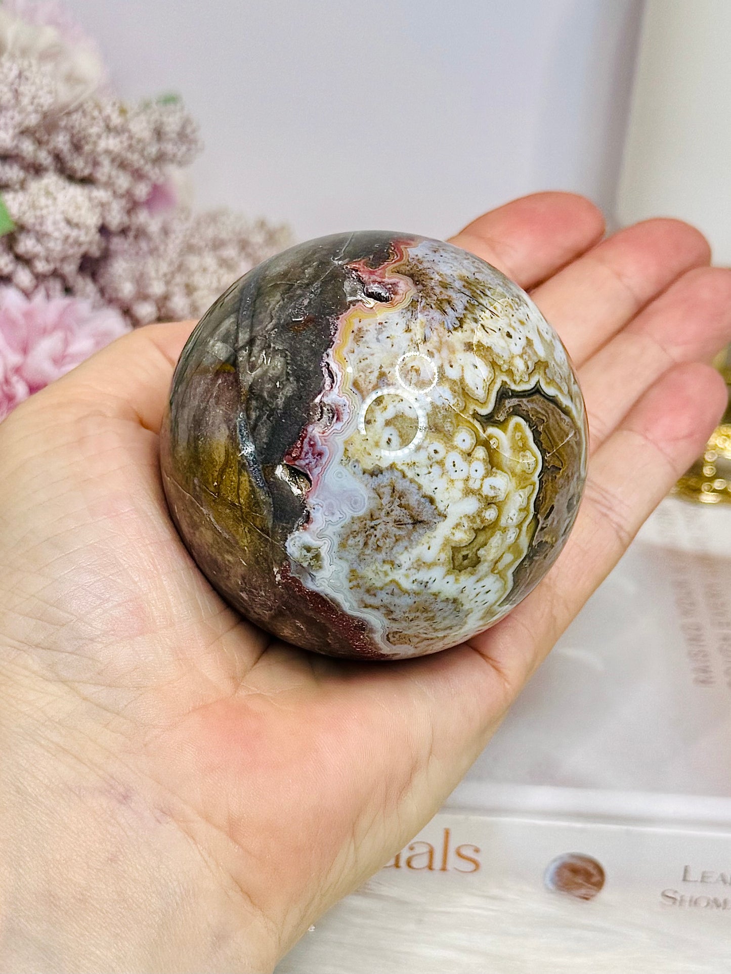 Large Mexican Lace Agate Sphere on Stand 368g