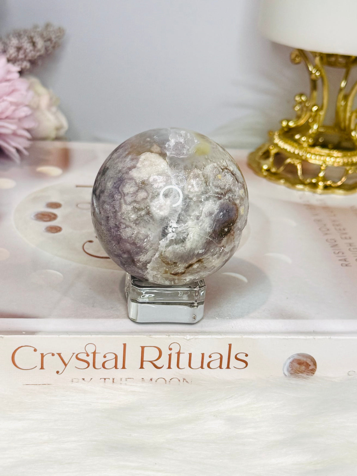 Druzy Flower Agate Sphere On Stand 183g