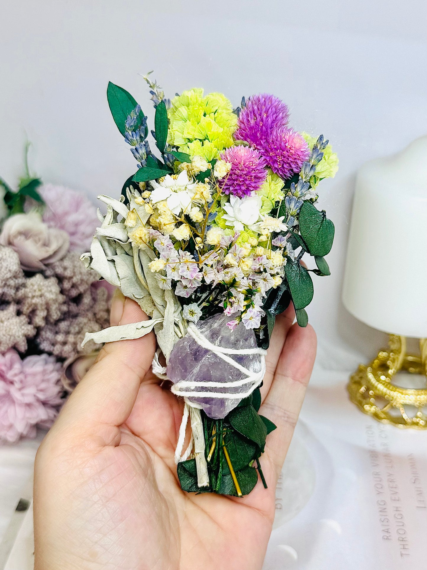 Amethyst Sage Smudge Floral Wand | Handmade Cleansing Bundle (limited stock)