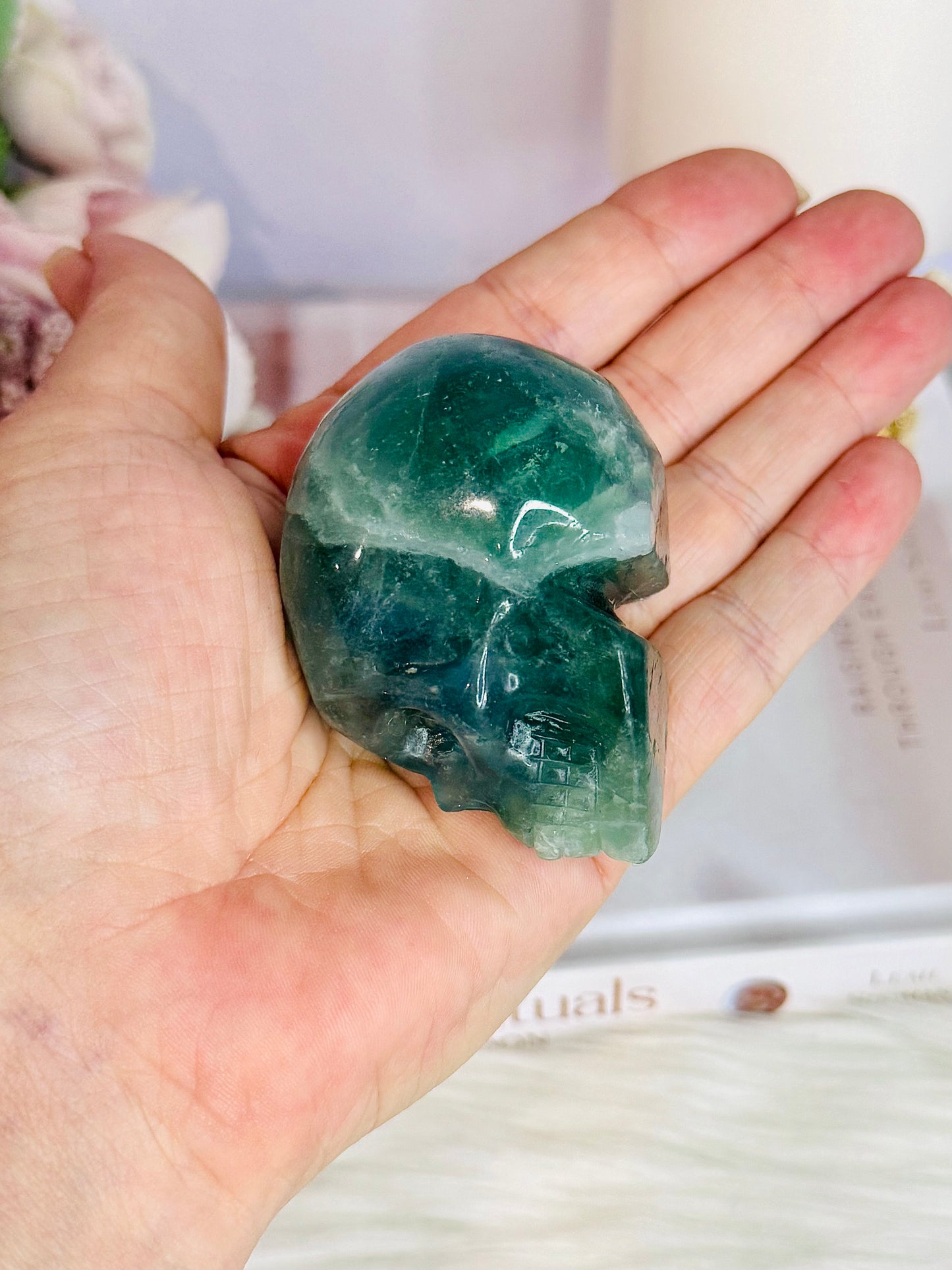 Beautiful Green Fluorite Carved Skull 7cm