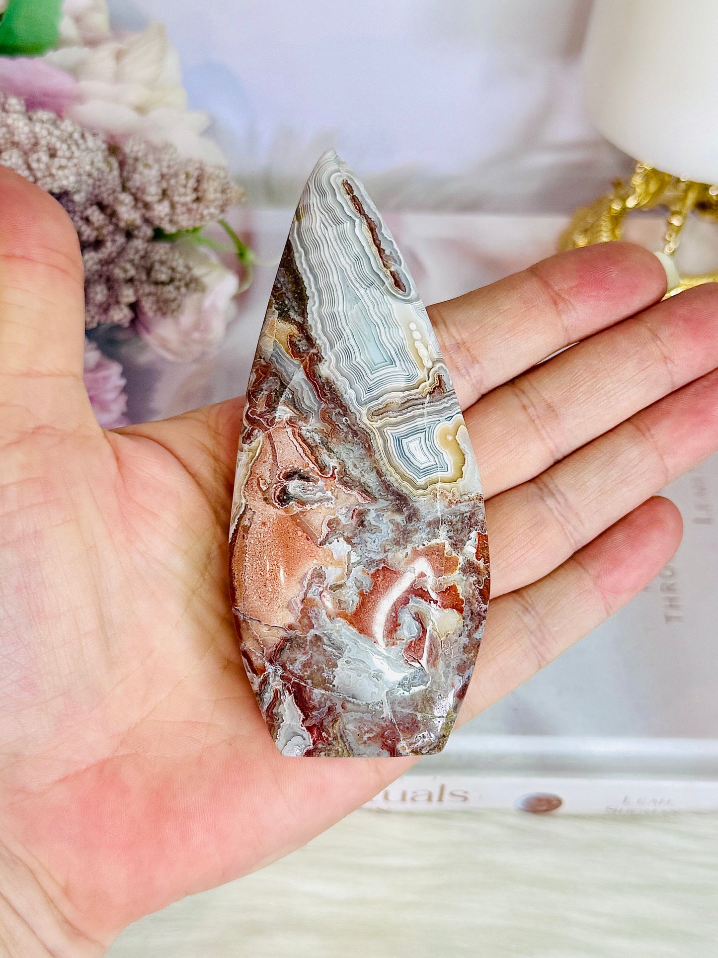 Mexican Lace Agate Druzy Carved Flame | Freeform 11cm