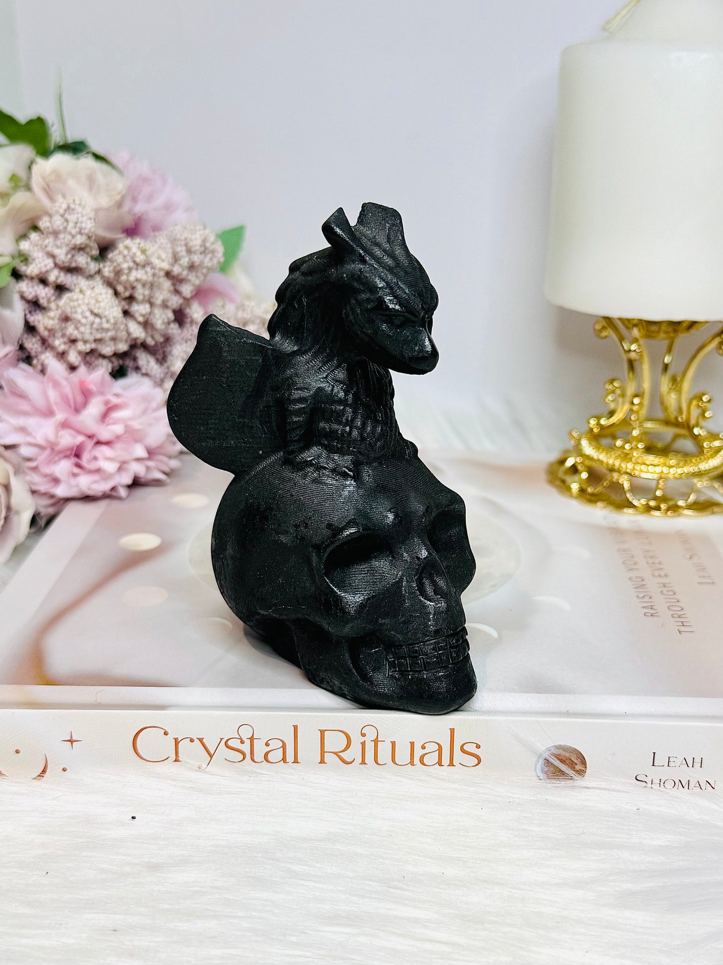 Shungite Carved Skull with Dragon 11cm