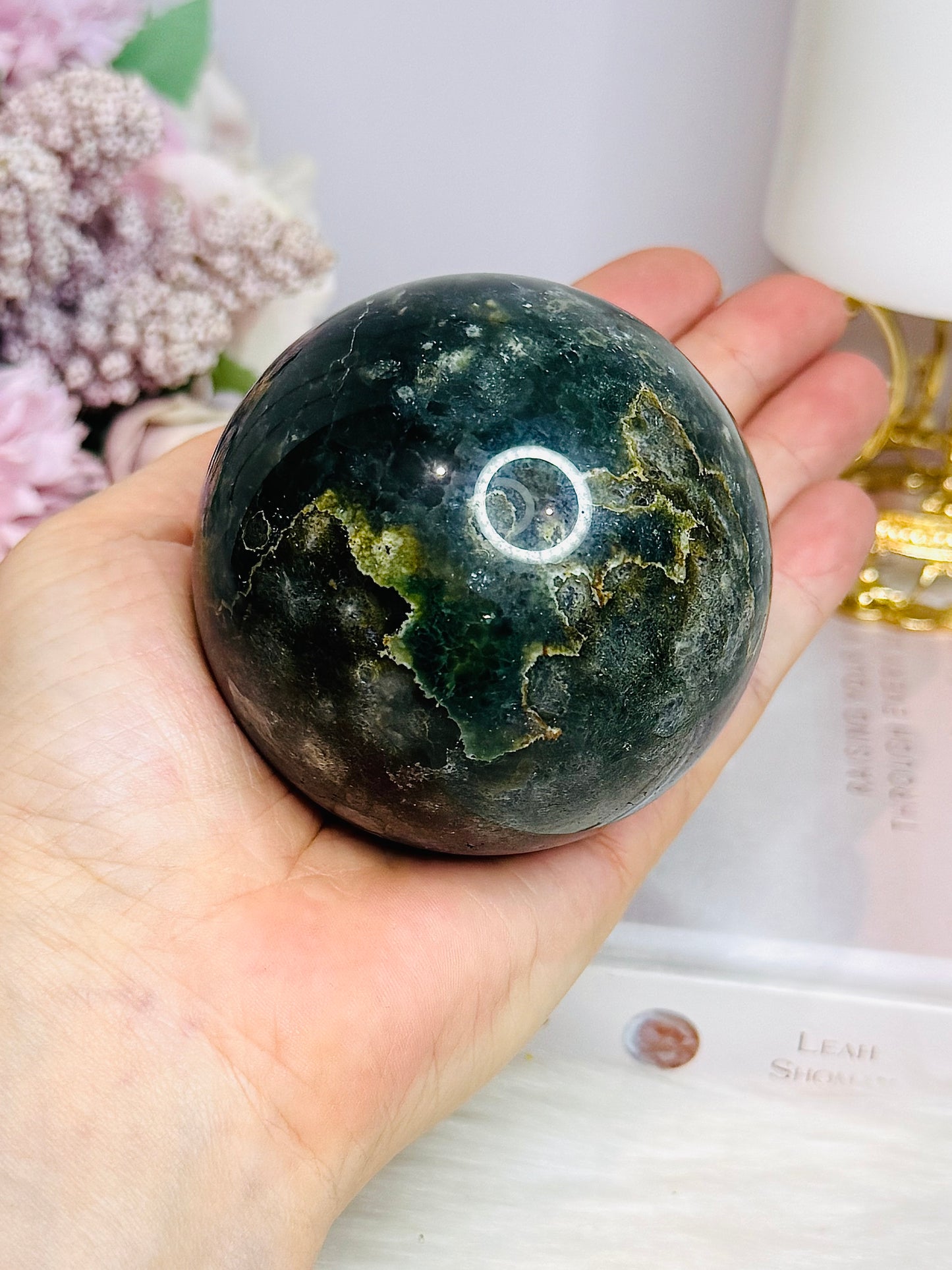 Large Green Jasper Druzy Sphere on Stand 490g