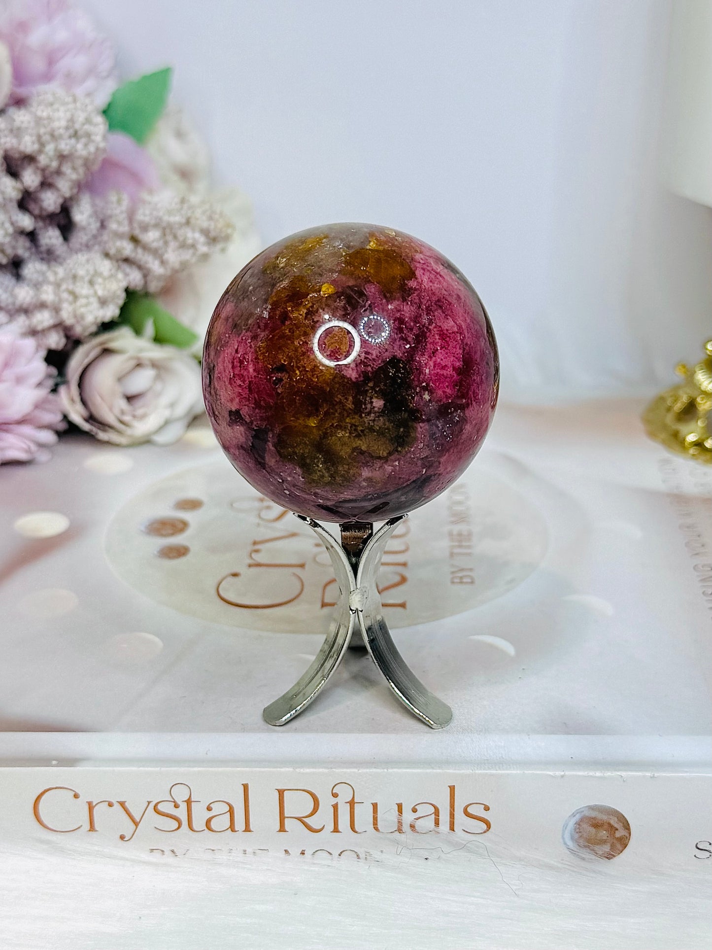 High Grade Rhodonite Sphere On Stand 200g