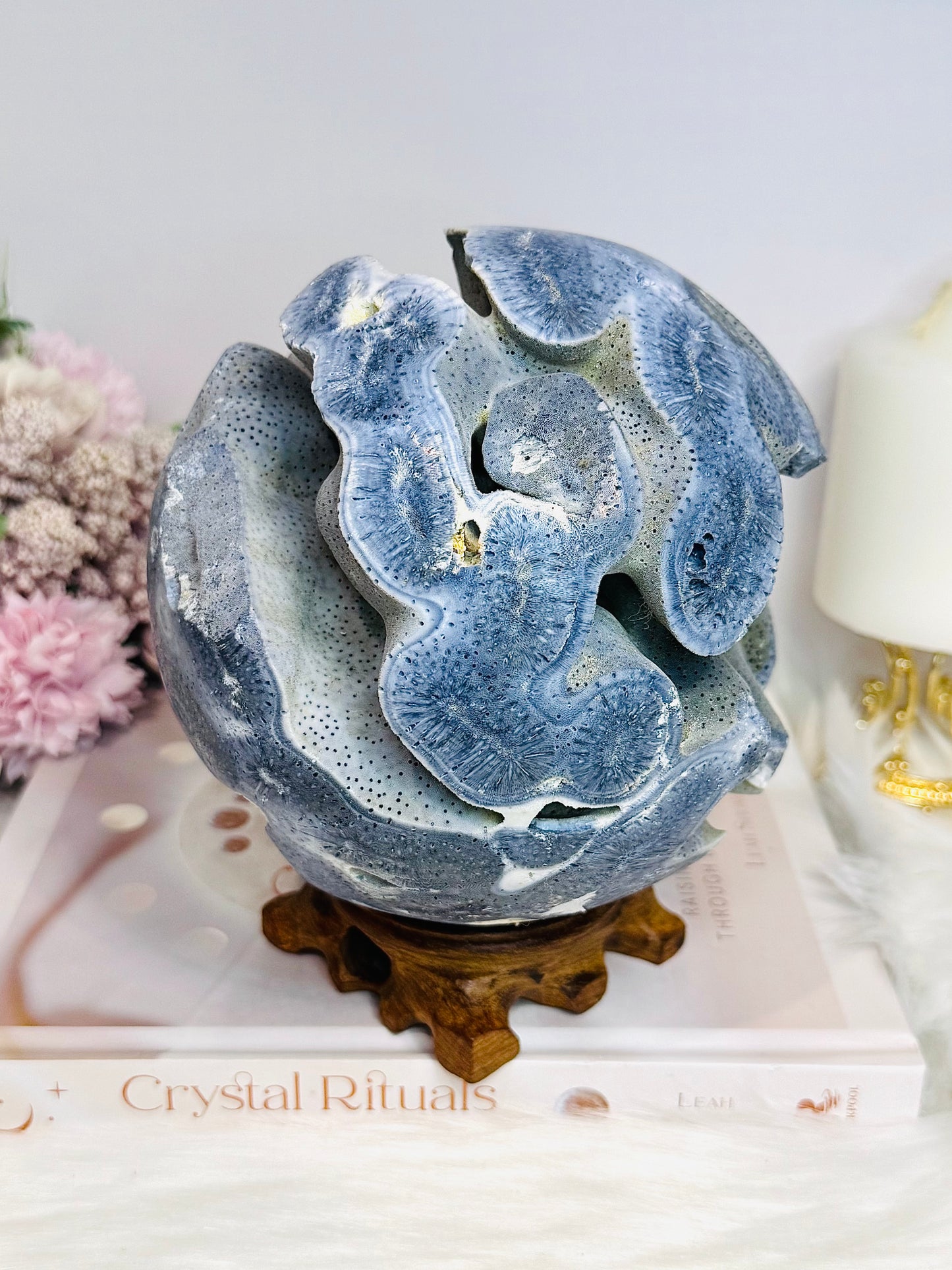 Huge Rare Natural Blue Coral Fossil Sphere 2.16KG