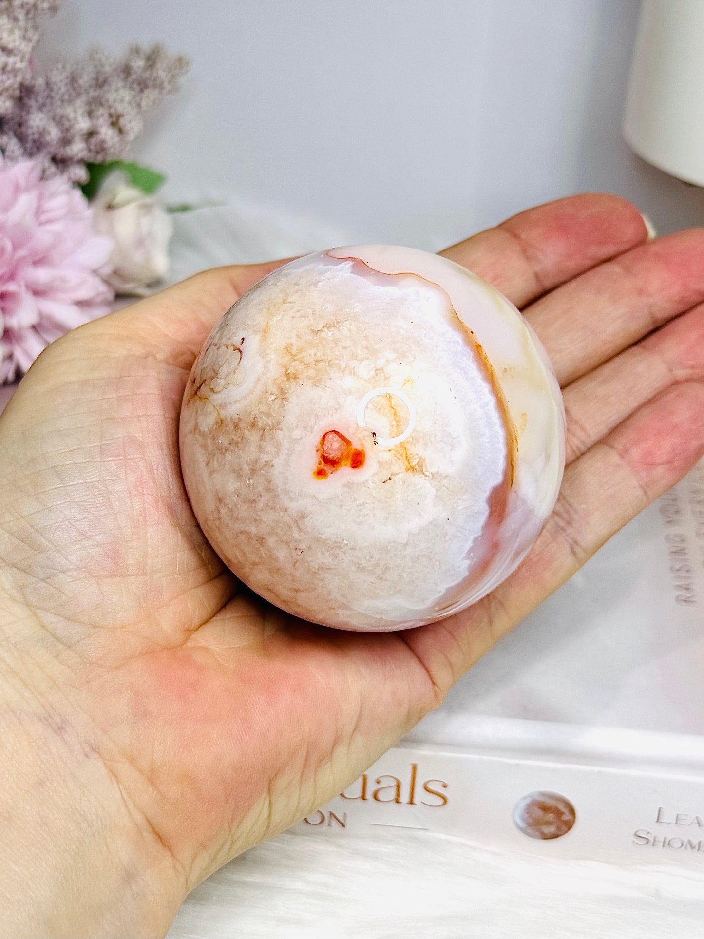 Flower Carnelian Large Sphere on Stand 327g