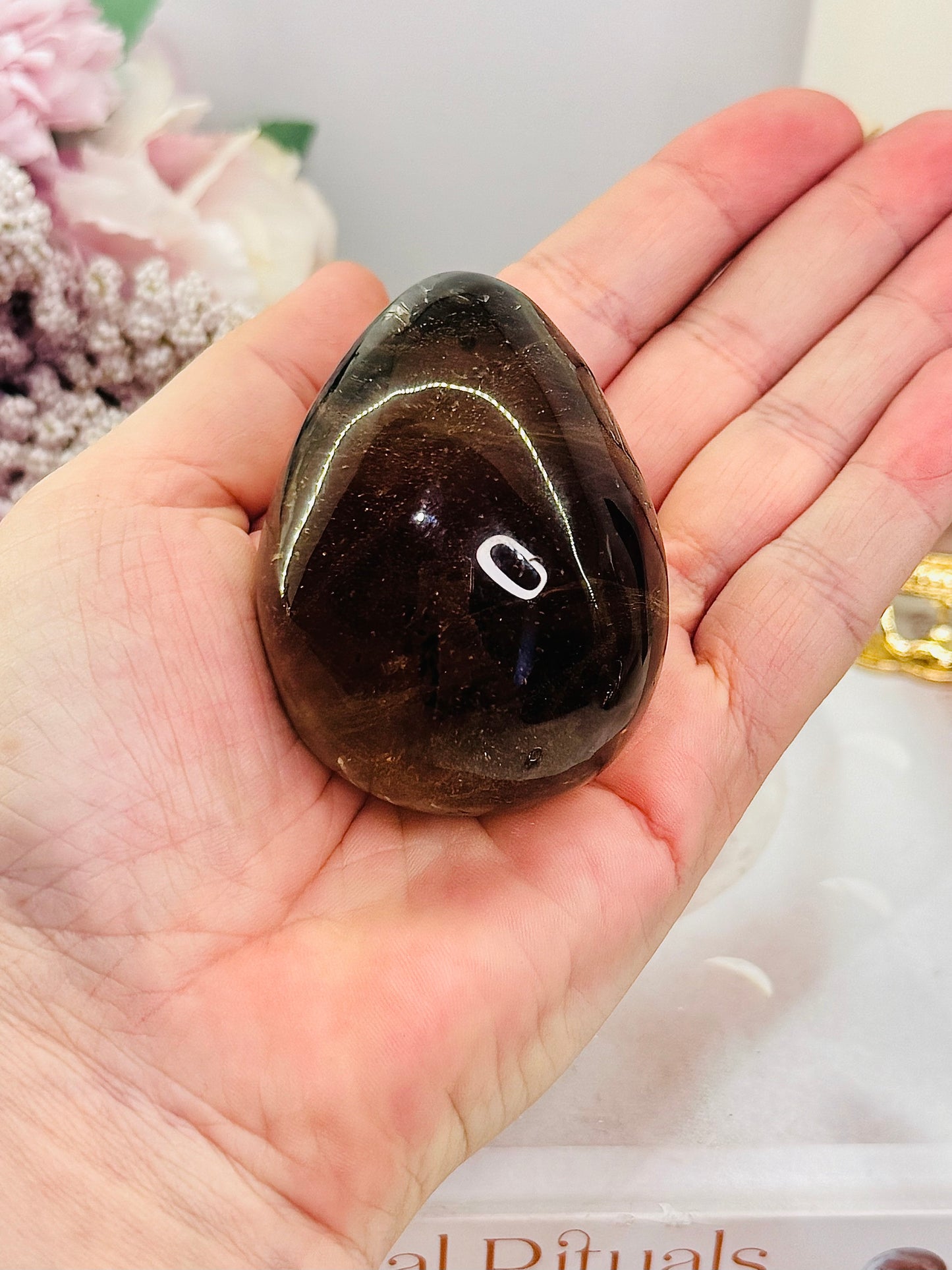 Unique Smokey Quartz Carved Polished Egg 172grams on Stand