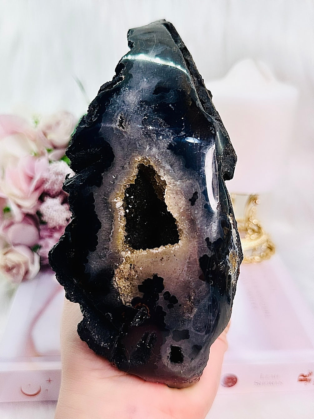Absolutely Gorgeous Natural Large 1.2KG Black Druzy Agate Freeform From Brazil