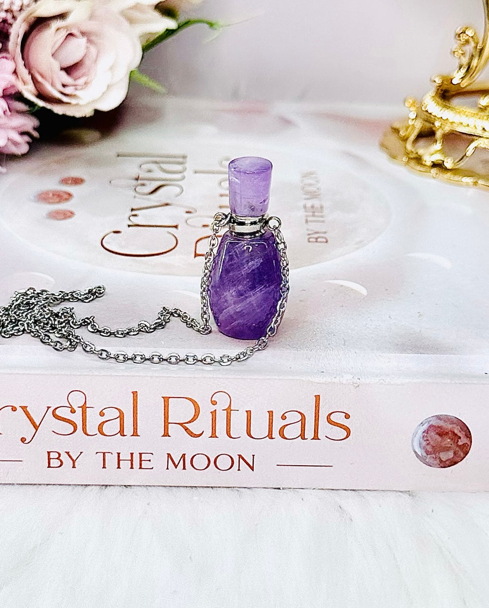 Gorgeous Amethyst Perfume Bottle Pendant Necklace In Gift Bag