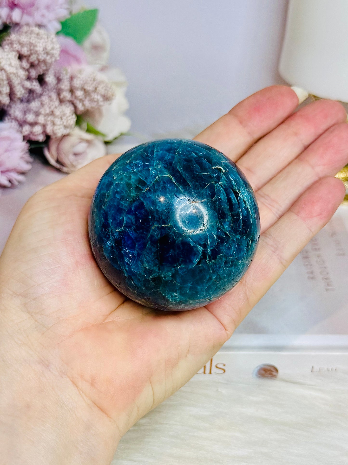 Blue Apatite Sphere on Stand 360g