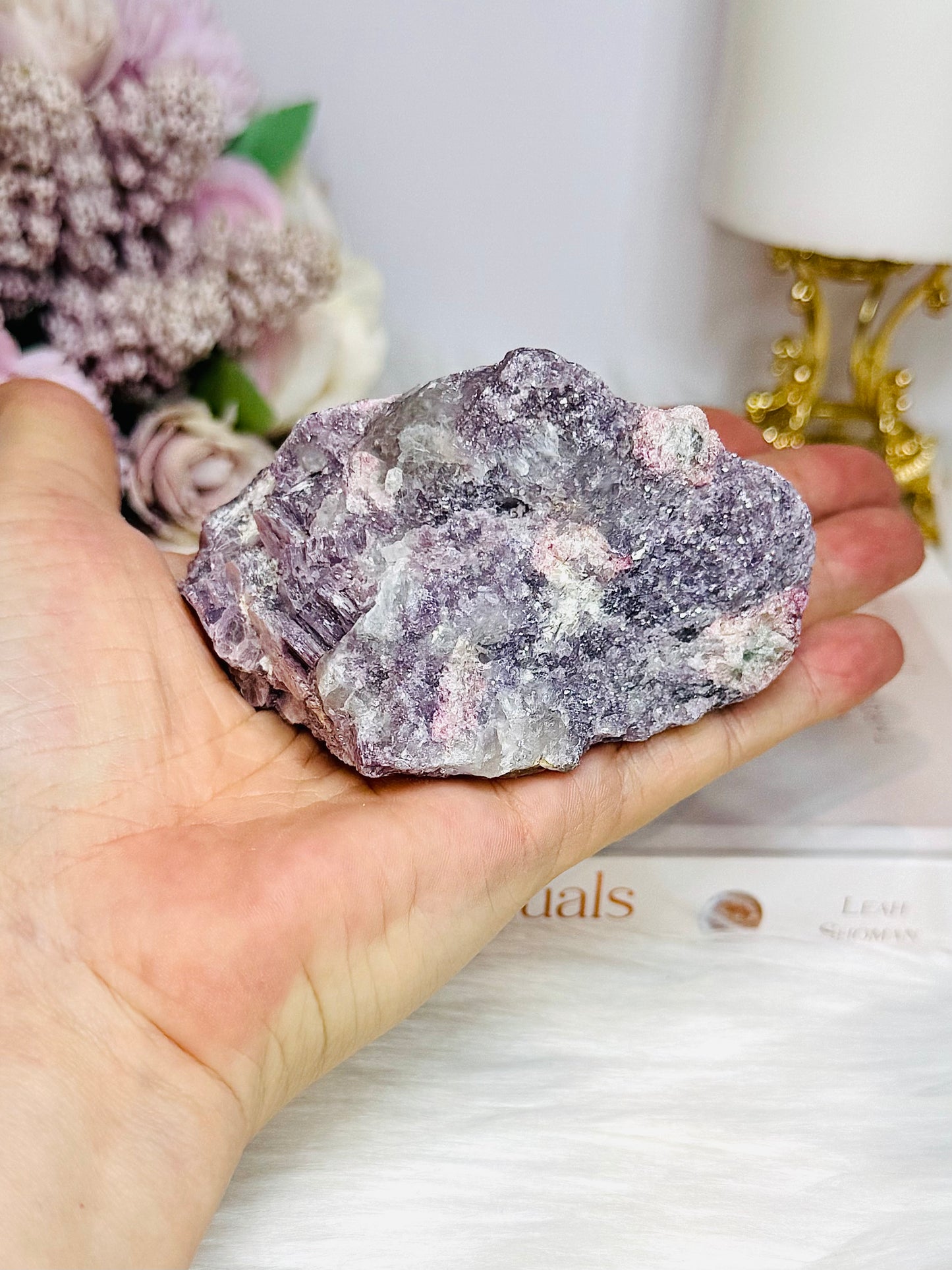 Natural Lepidolite with Pink Tourmaline Raw Specimen 8.5cm 245g