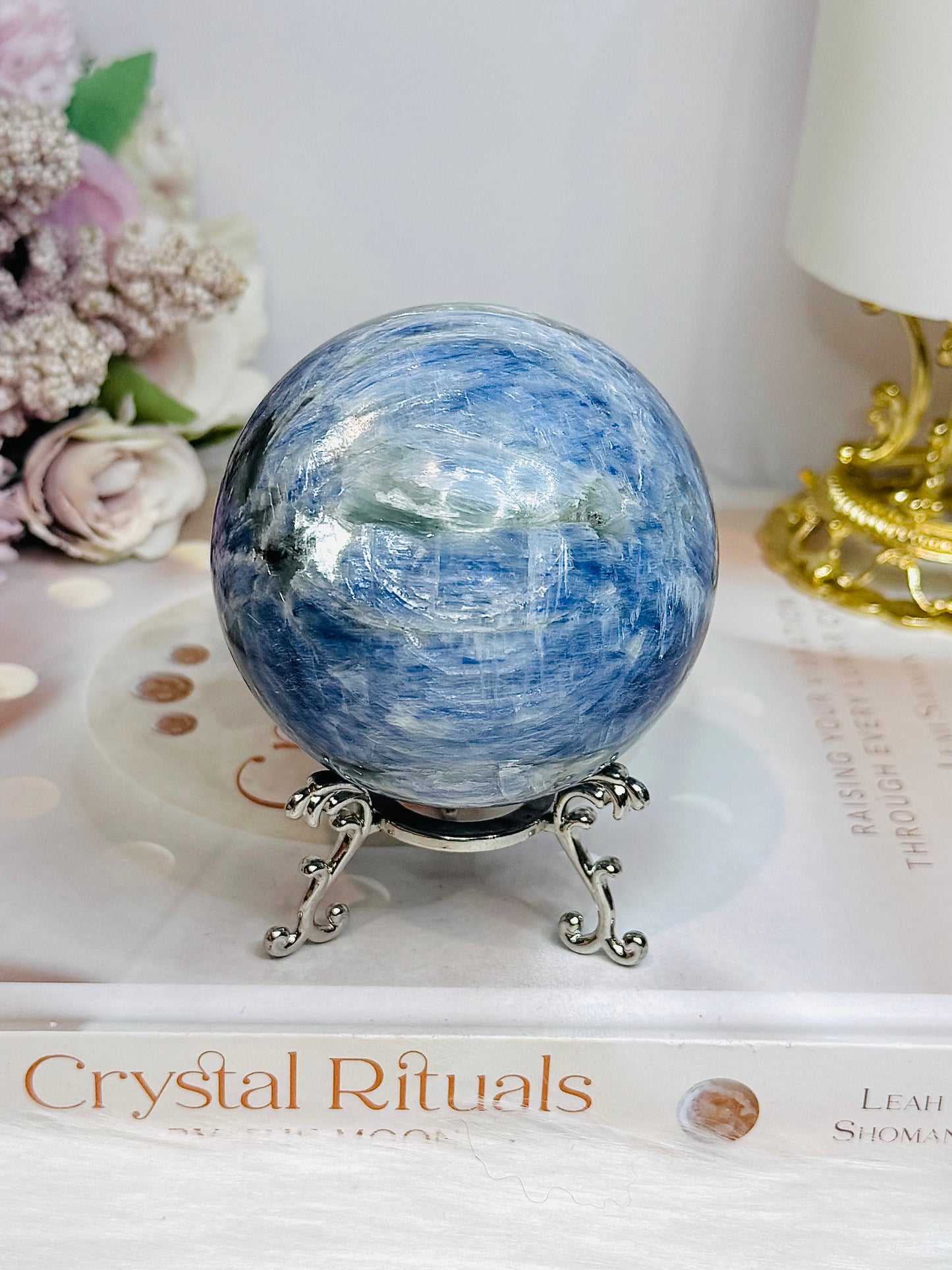 Blue Kyanite Sphere on Stand 560g On Stand