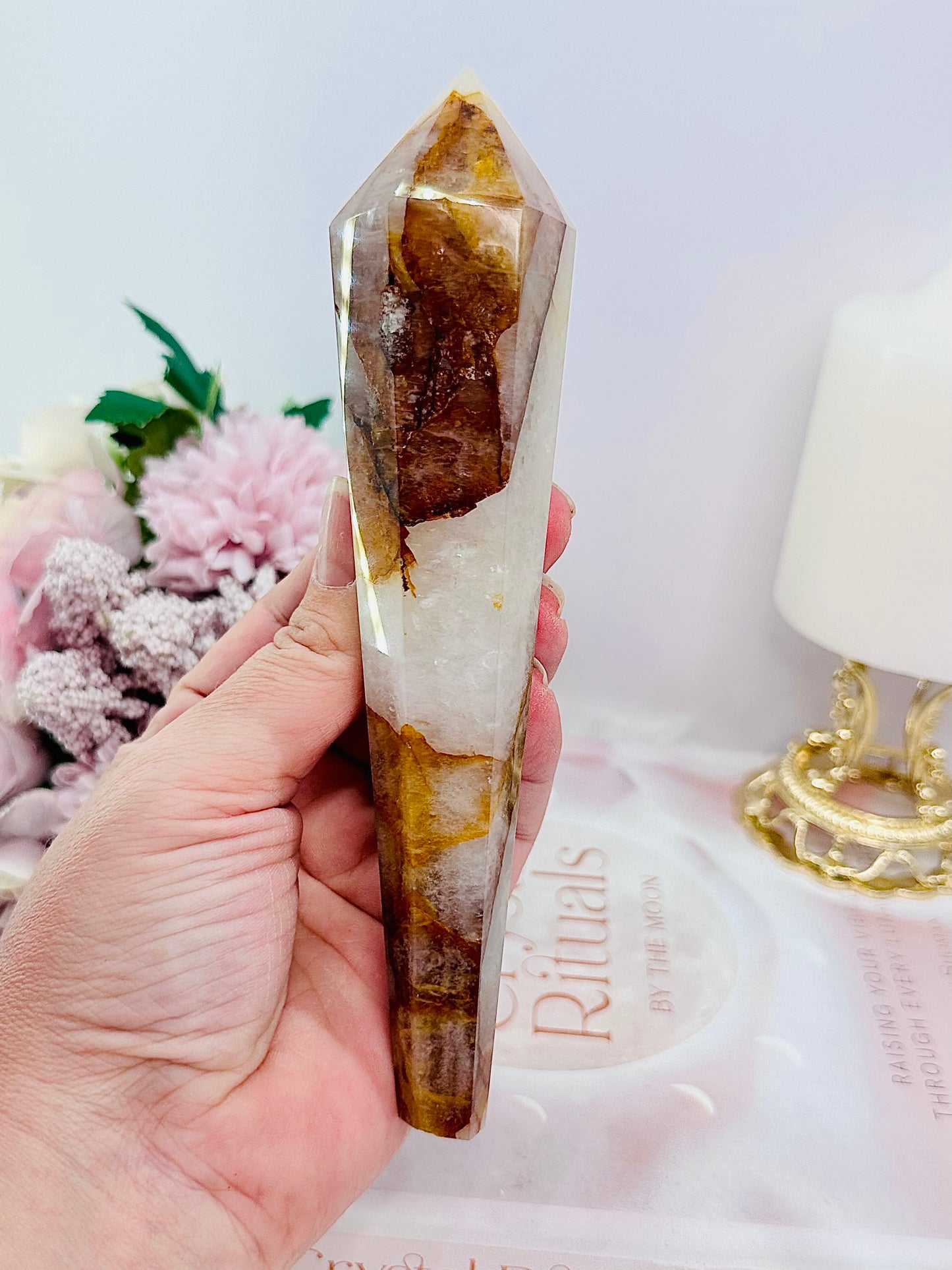 Absolutely Gorgeous Large 21cm Golden Healer Wand | Tower On Stand