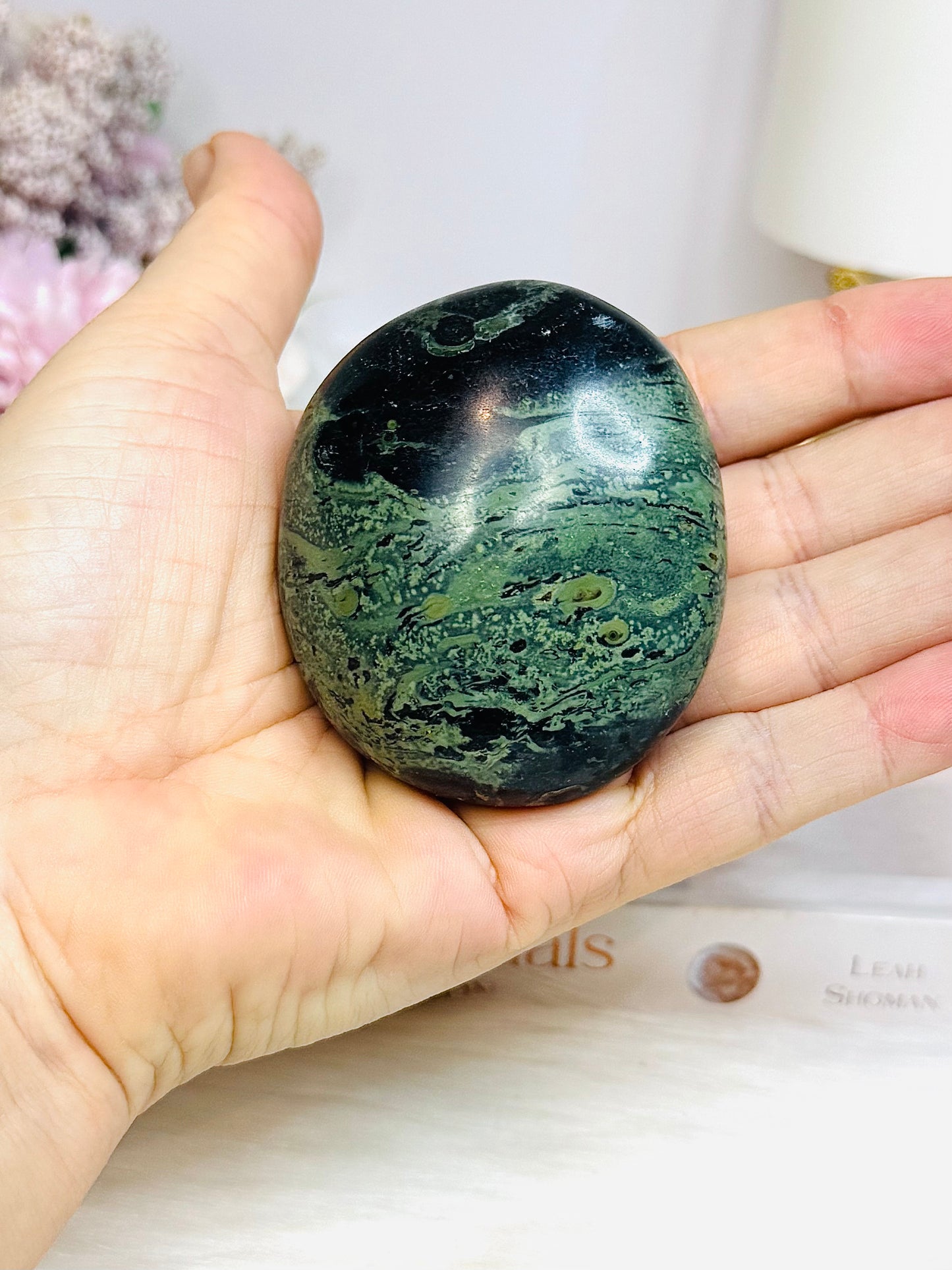 Kambaba Jasper Palm Stone (stand is display only)