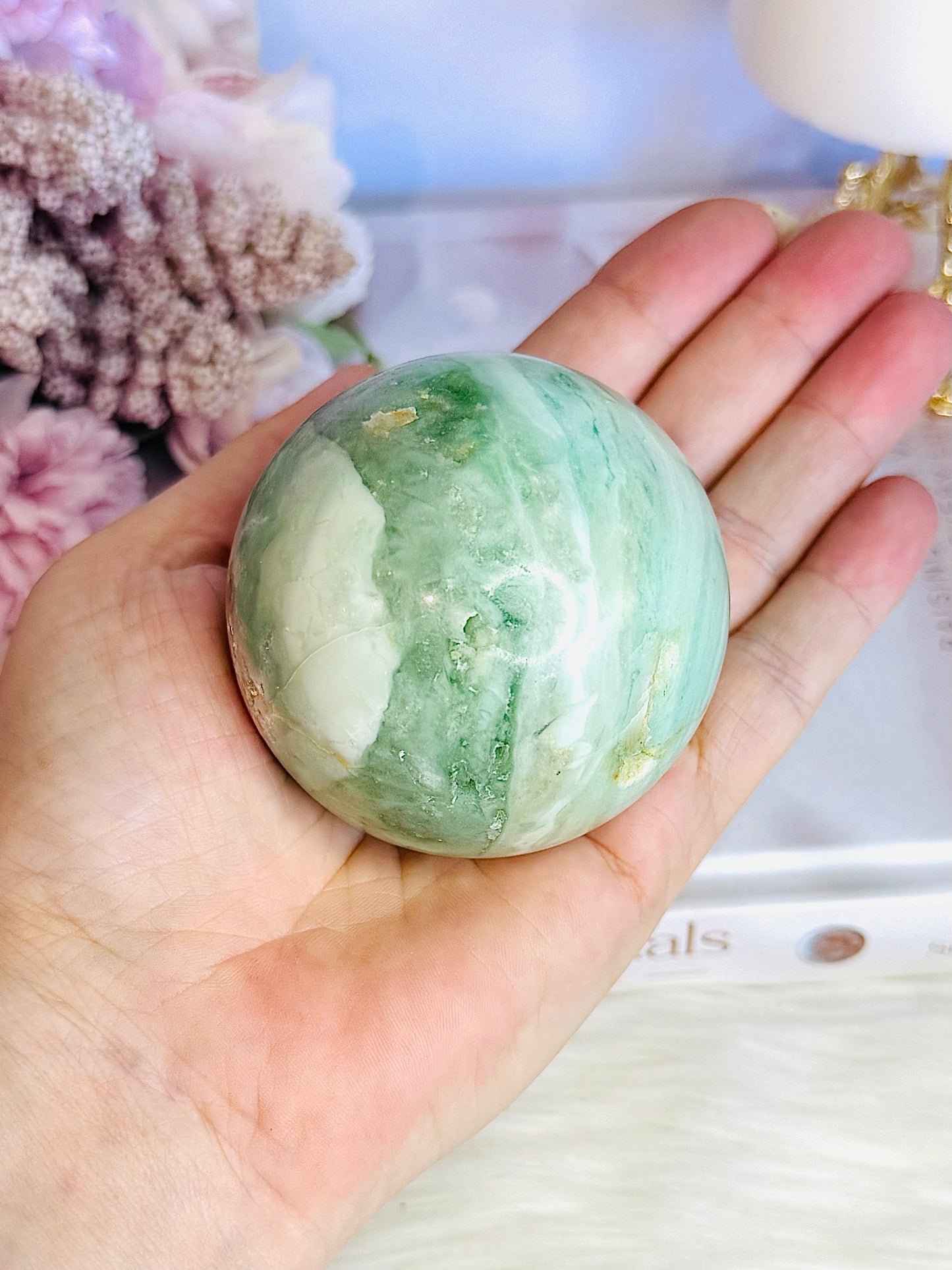 Beautiful Natural Variscite Sphere On Stand 381grams