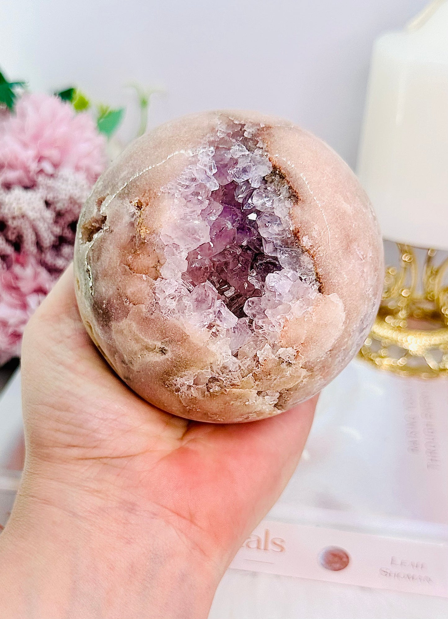 Classy & Absolutely Stunning Large 806gram 9cm Druzy Pink Amethyst Sphere on Silver Stand (glass stand in pic is display only) From Brazil ~ A True Masterpiece