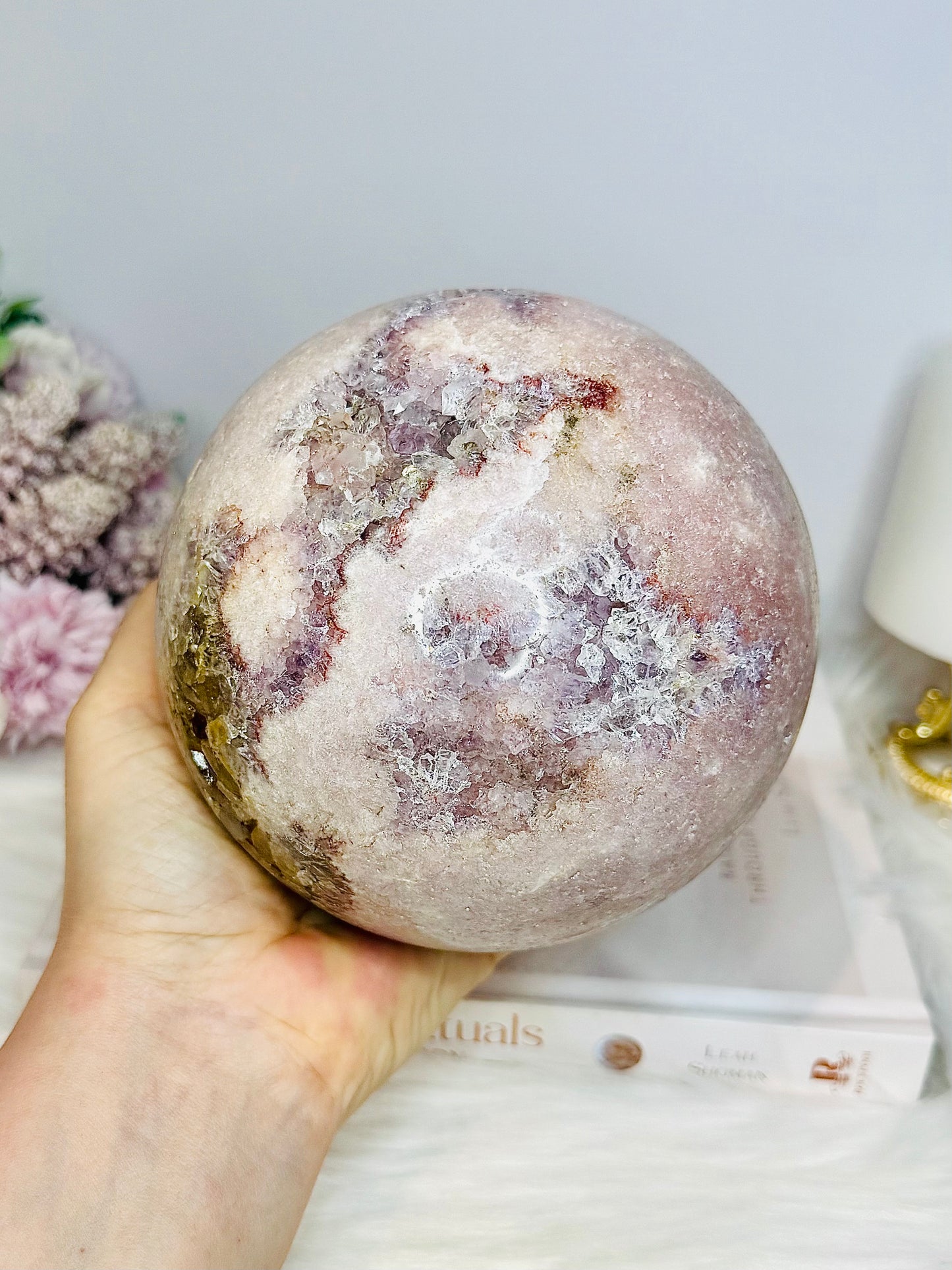 A Collectors Piece ~ Huge Druzy Pink Amethyst High Grade Sphere On Stand 2.7KG 12cm