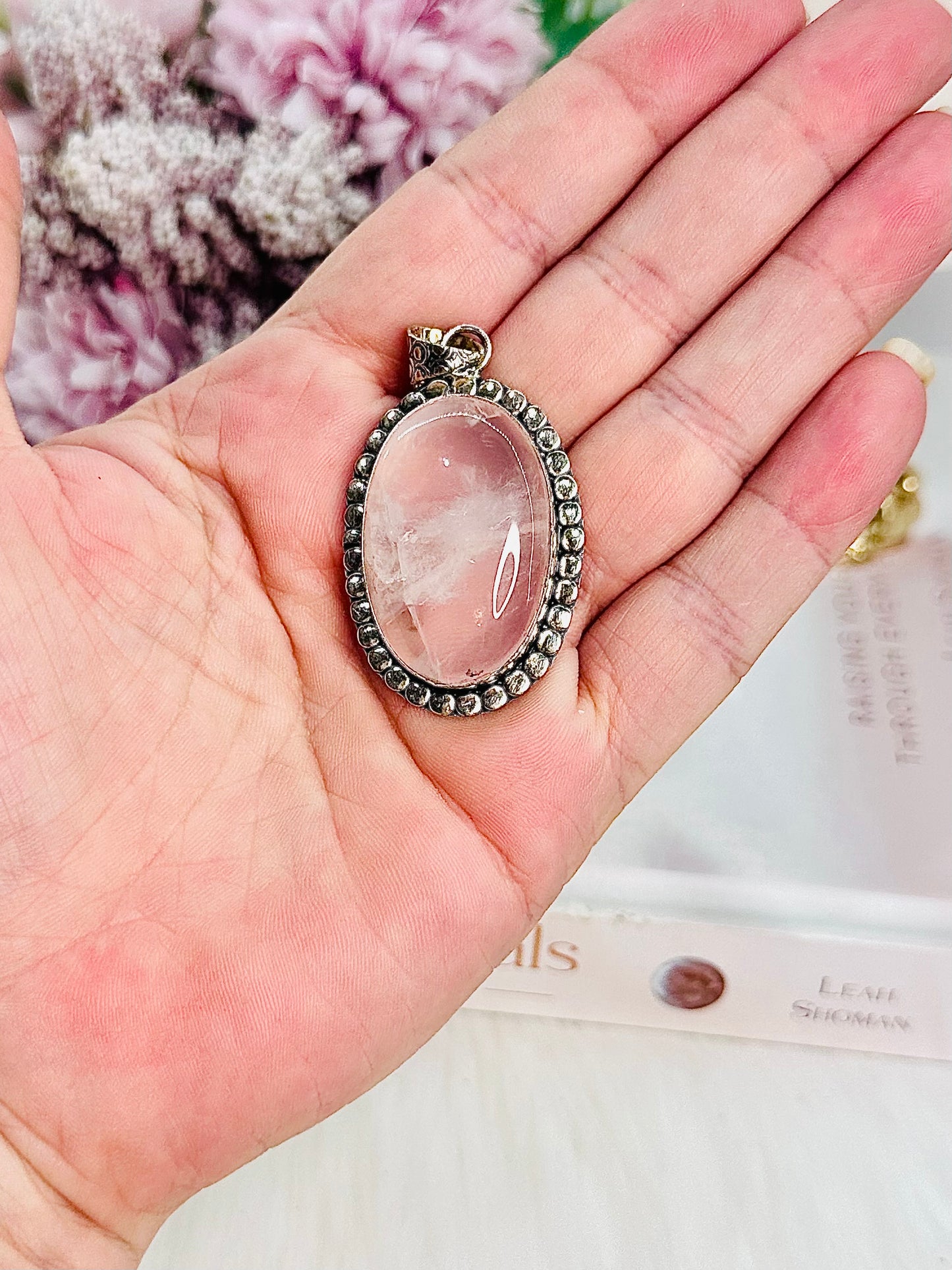 Beautiful Large Rose Quartz Pendant In Gift Bag