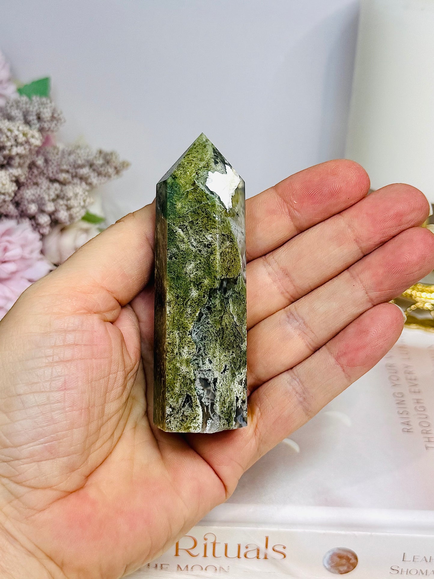Green Moss Agate Druzy Tower 8.5cm