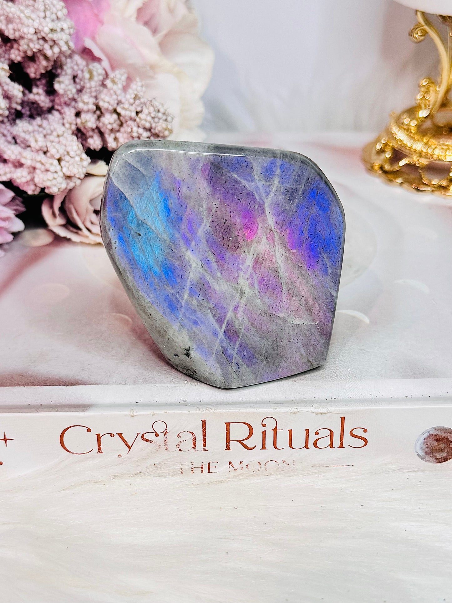 Natural Labradorite Polished Freeform With Gorgeous Pink Purple & Blue Flash 7cm