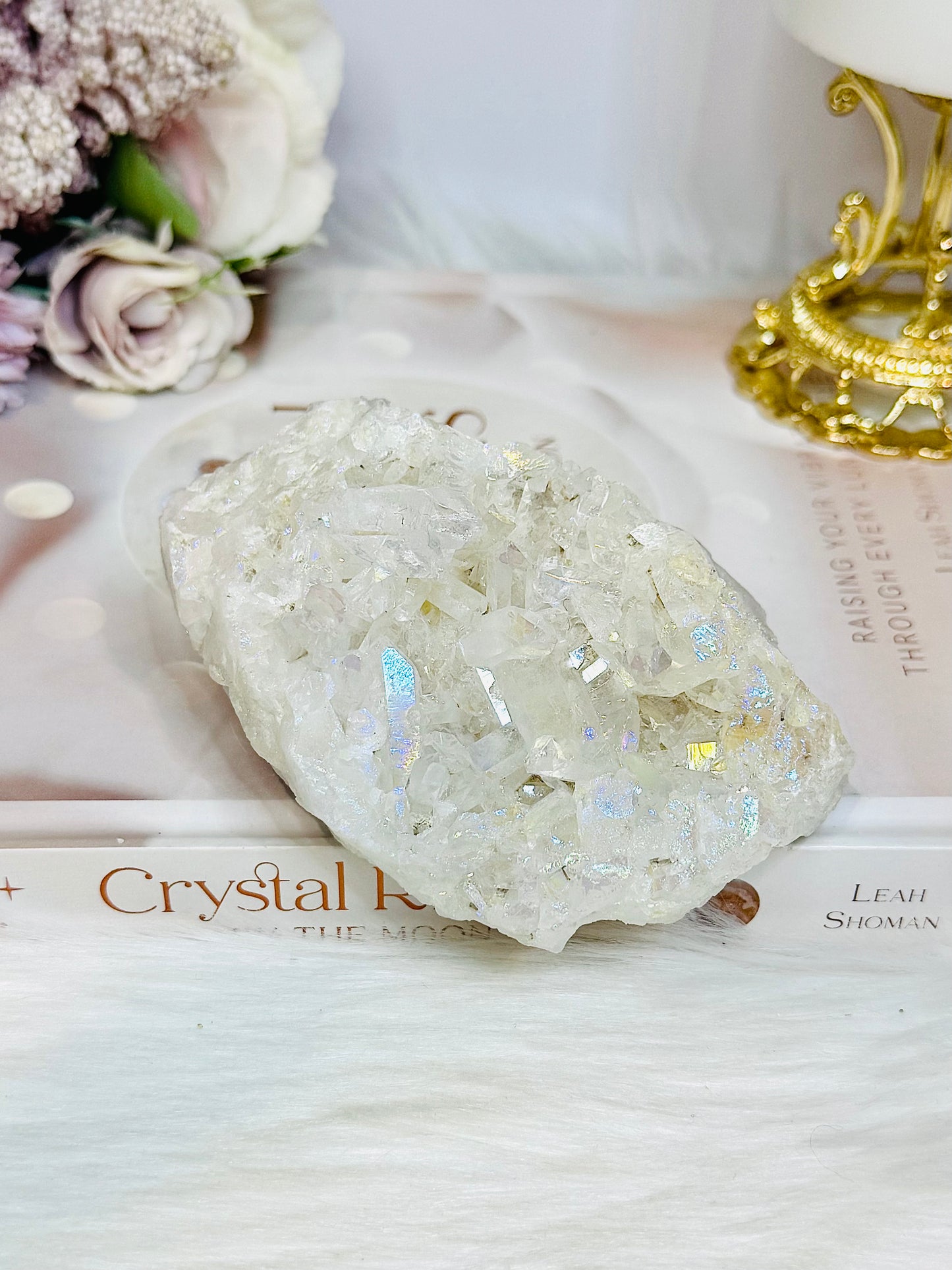 Large Angel Aura Clear Quartz Cluster 428g