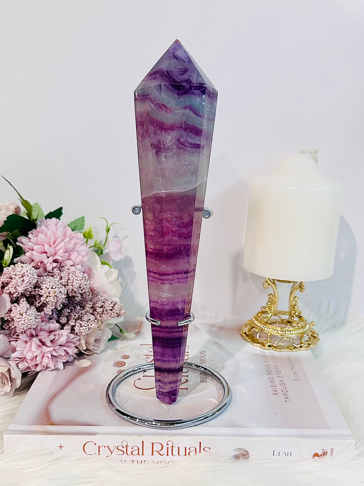 Gorgeous Large 24cm Fluorite Tower | Vogel On Silver Stand ~ Truly Stunning Piece