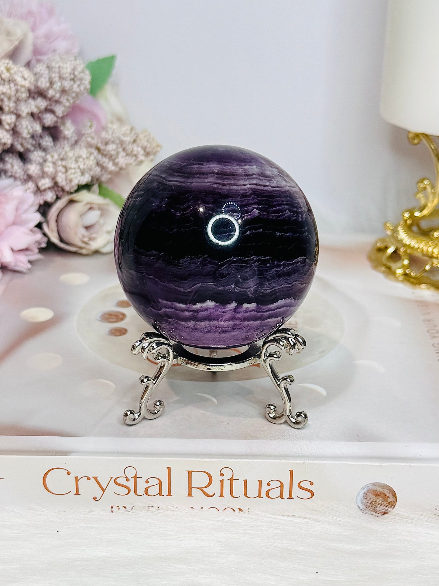 High Grade Purple Fluorite Sphere On Stand 340g