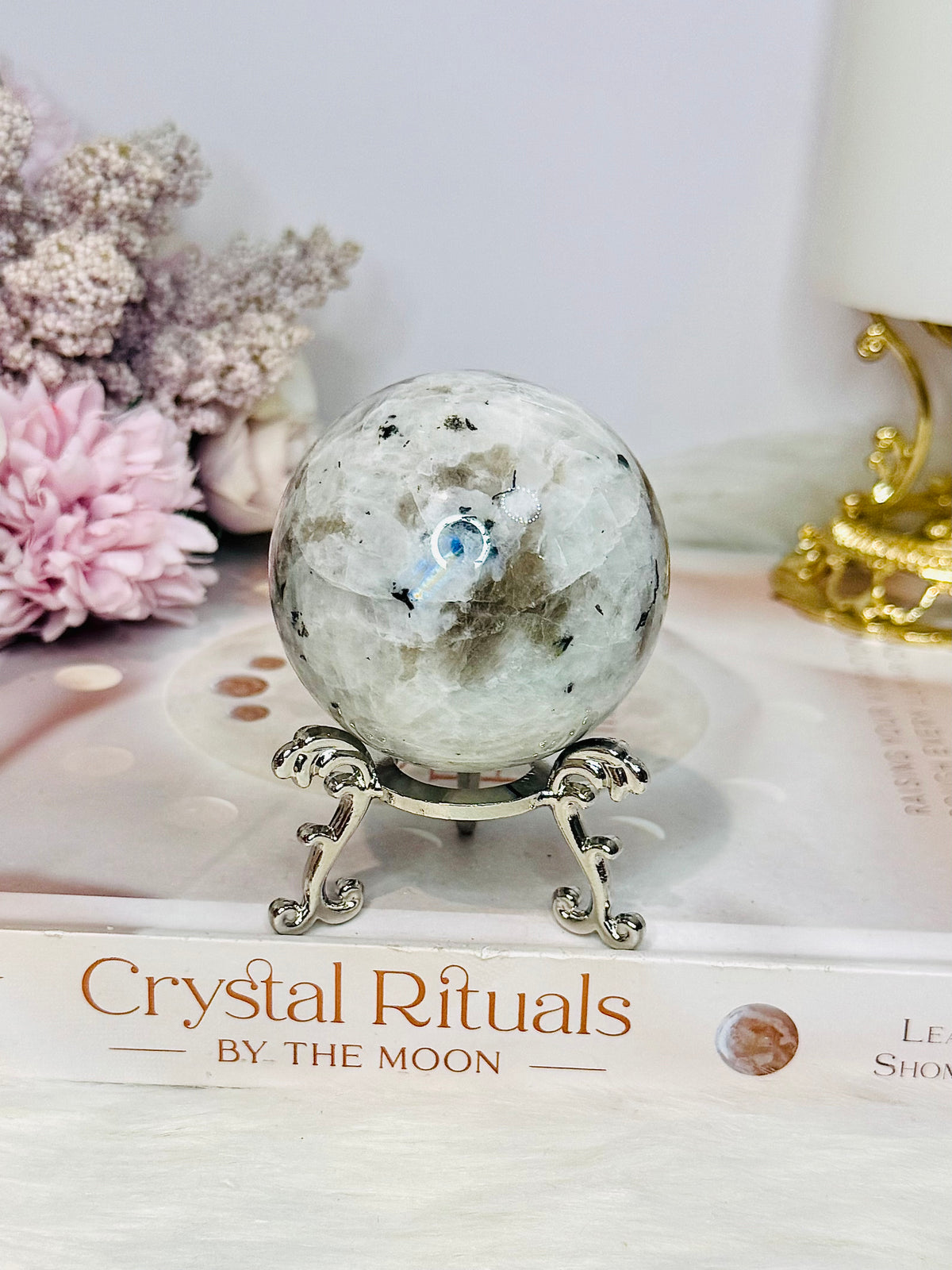 Rainbow Moonstone Sphere on Stand 223g