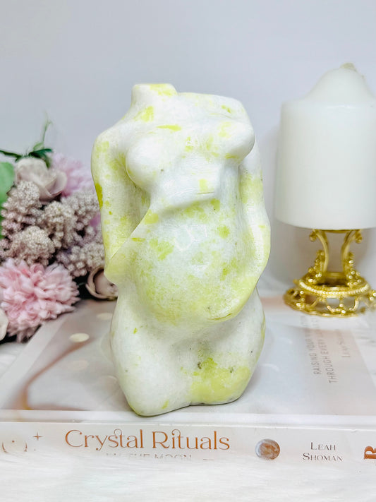 Large Lemon Serpentine Jade Pregnant Woman Carving 15cm 1.02KG