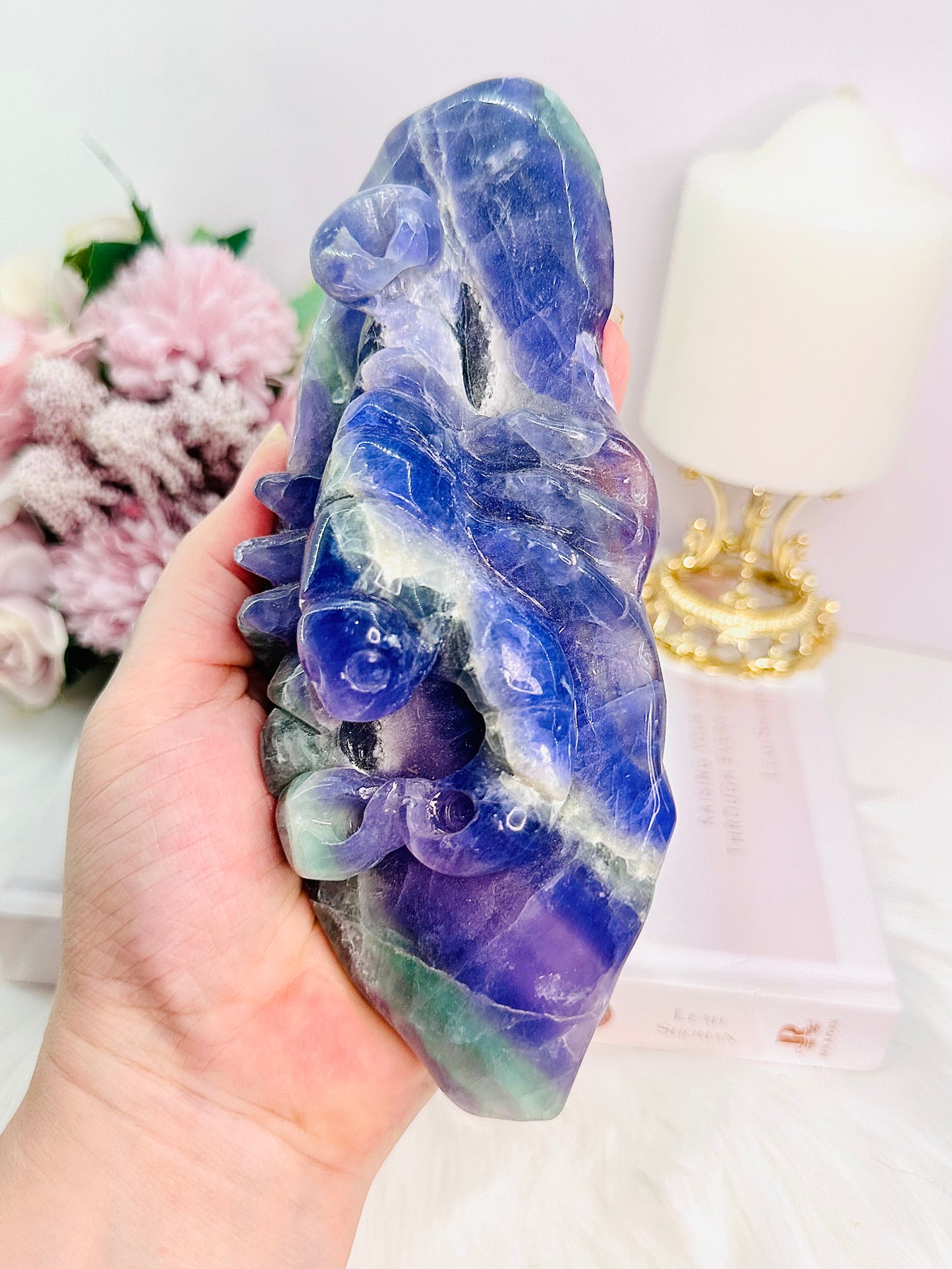Absolutely Awesome Large Chunky Fluorite Scorpion Carving 18cm 476grams