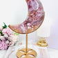 Absolutely Spectacular Large 28cm (Inc Standing) Druzy Pink Amethyst Carved Moon On Gold Stand From Brazil