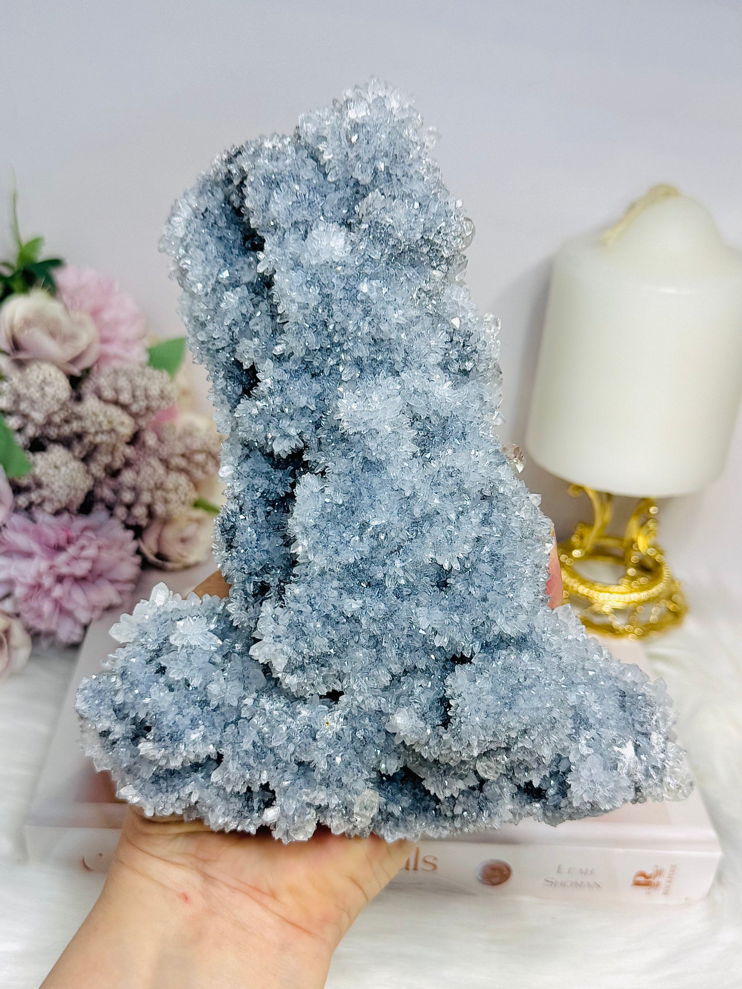 Large Natural Raw Sparkling Crystal Cluster on Stand 17cm 751g