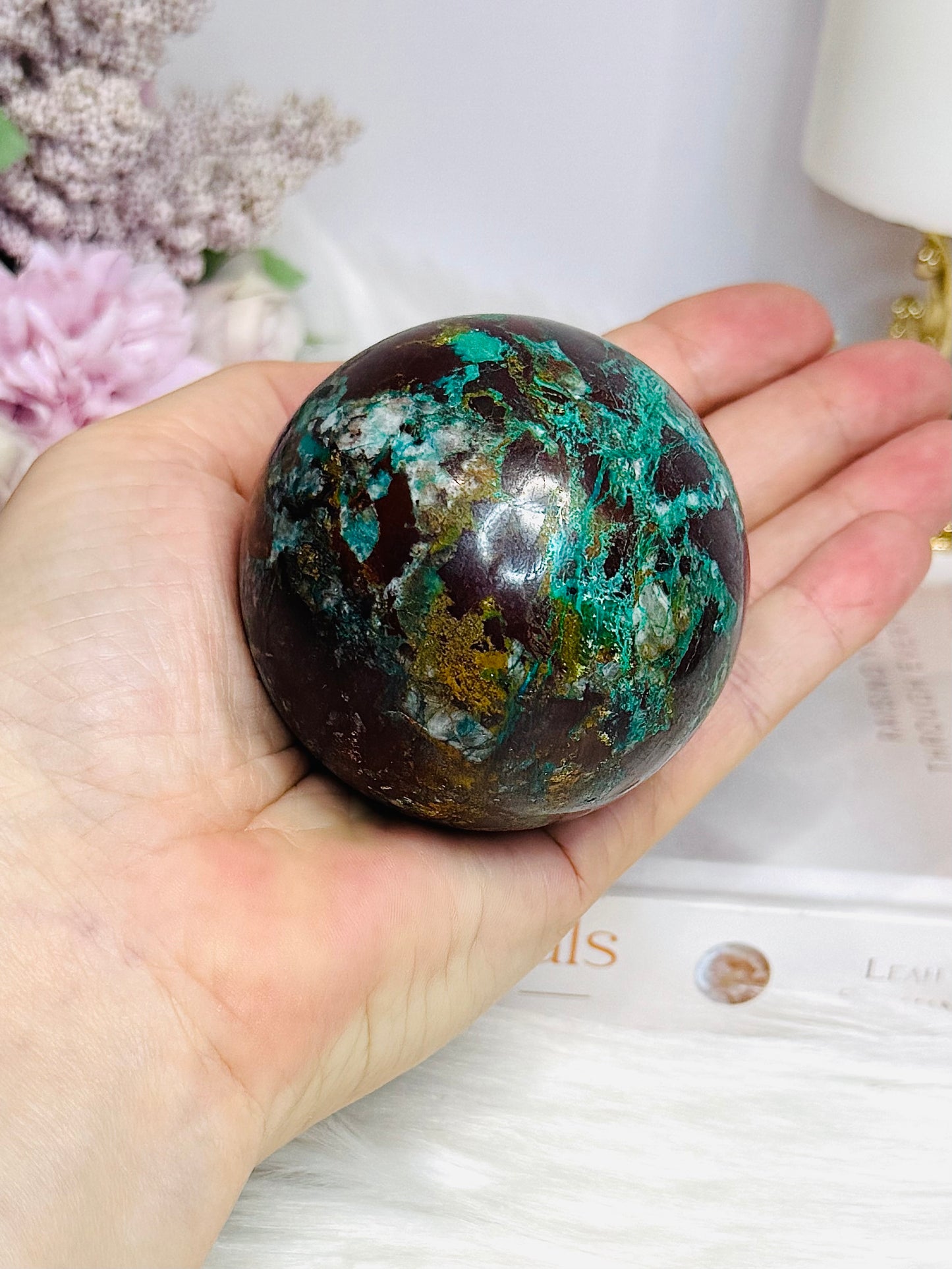 Large Natural Chrysocolla Sphere on Stand 327g