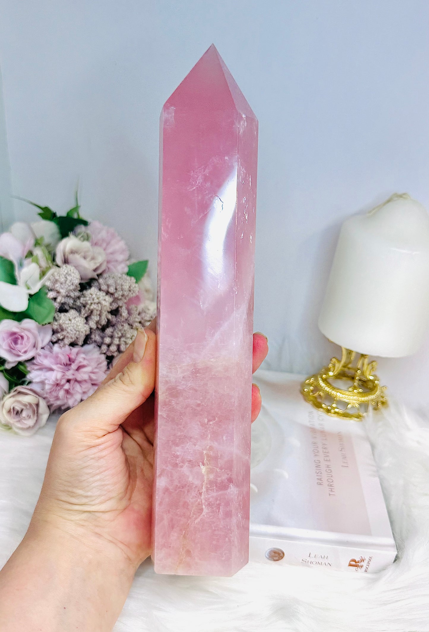 Large High Grade Rose Quartz Tower 25cm 1.08KG