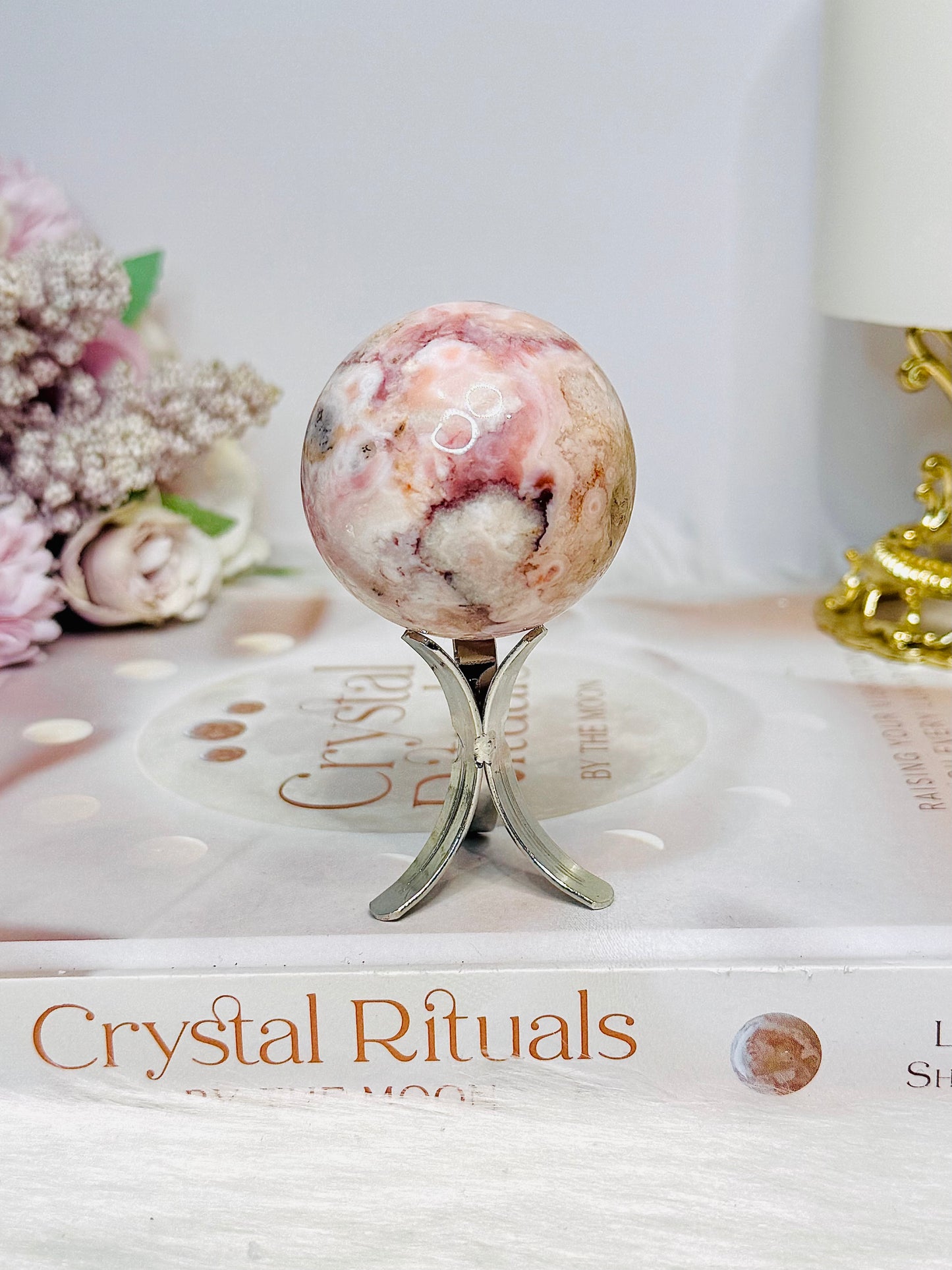 Flower Carnelian Sphere on Stand 118g