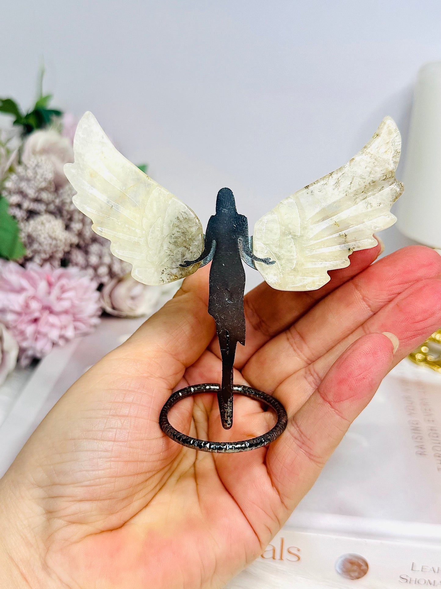 Dentrictic Agate Angel Wings 9cm