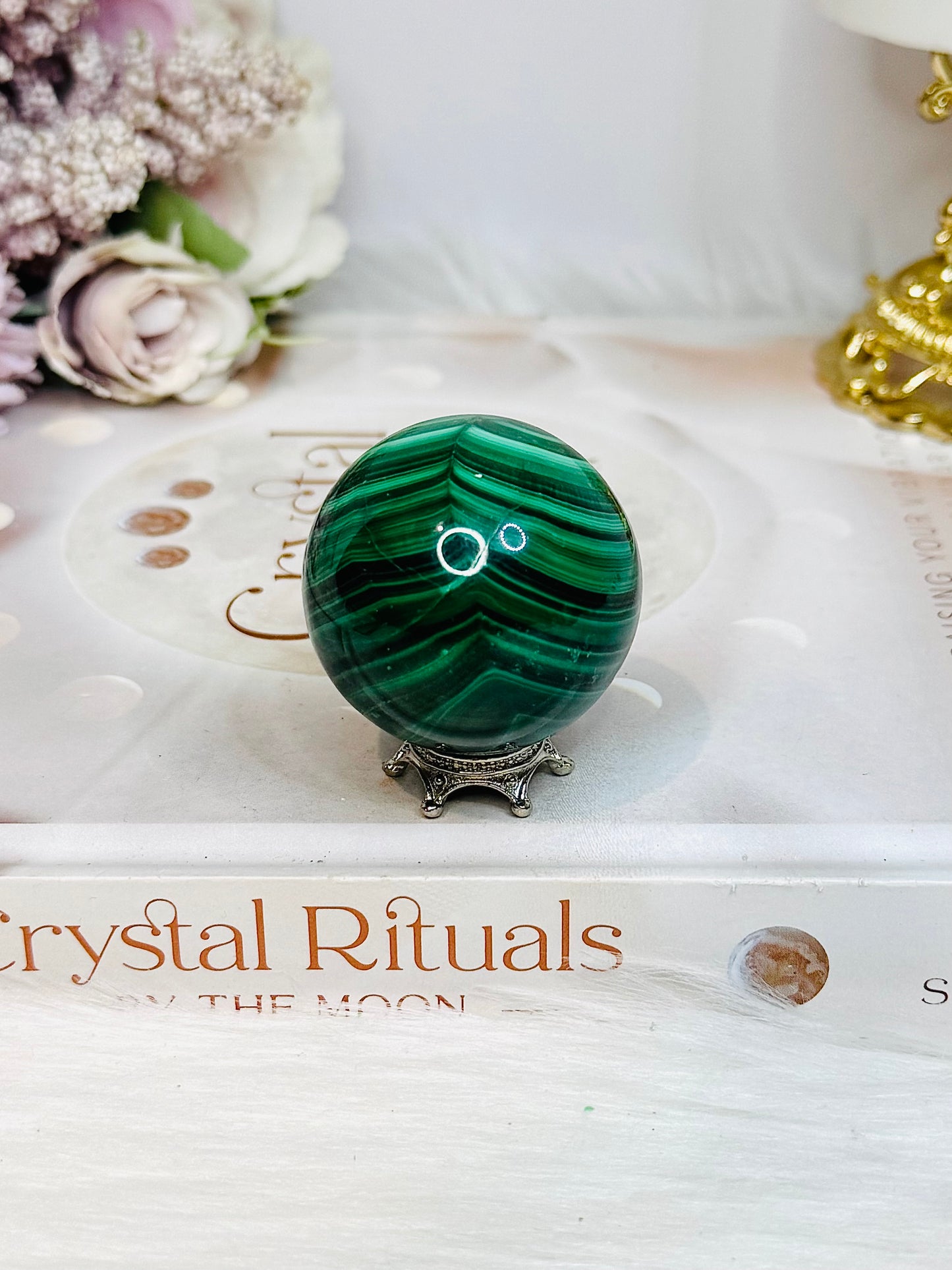 Natural Malachite Sphere on Stand 125g