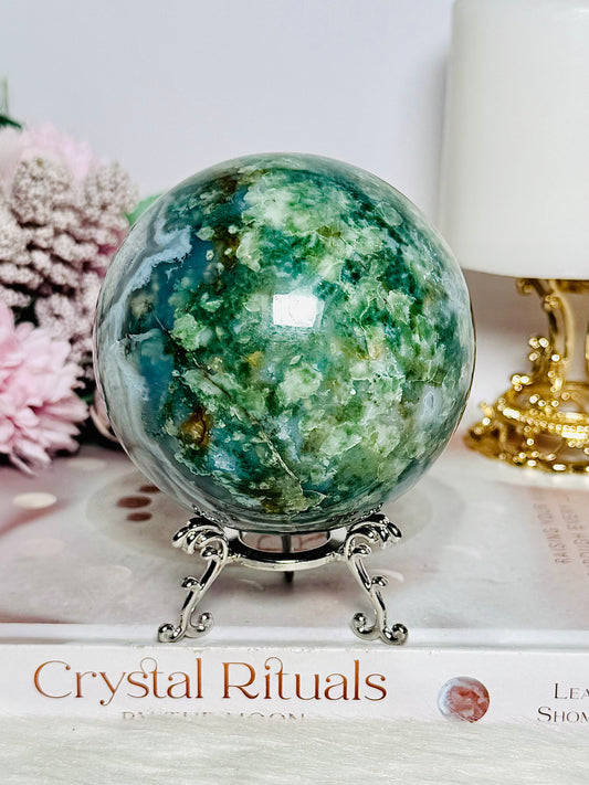 Large Moss Agate Druzy Sphere on Stand 756g