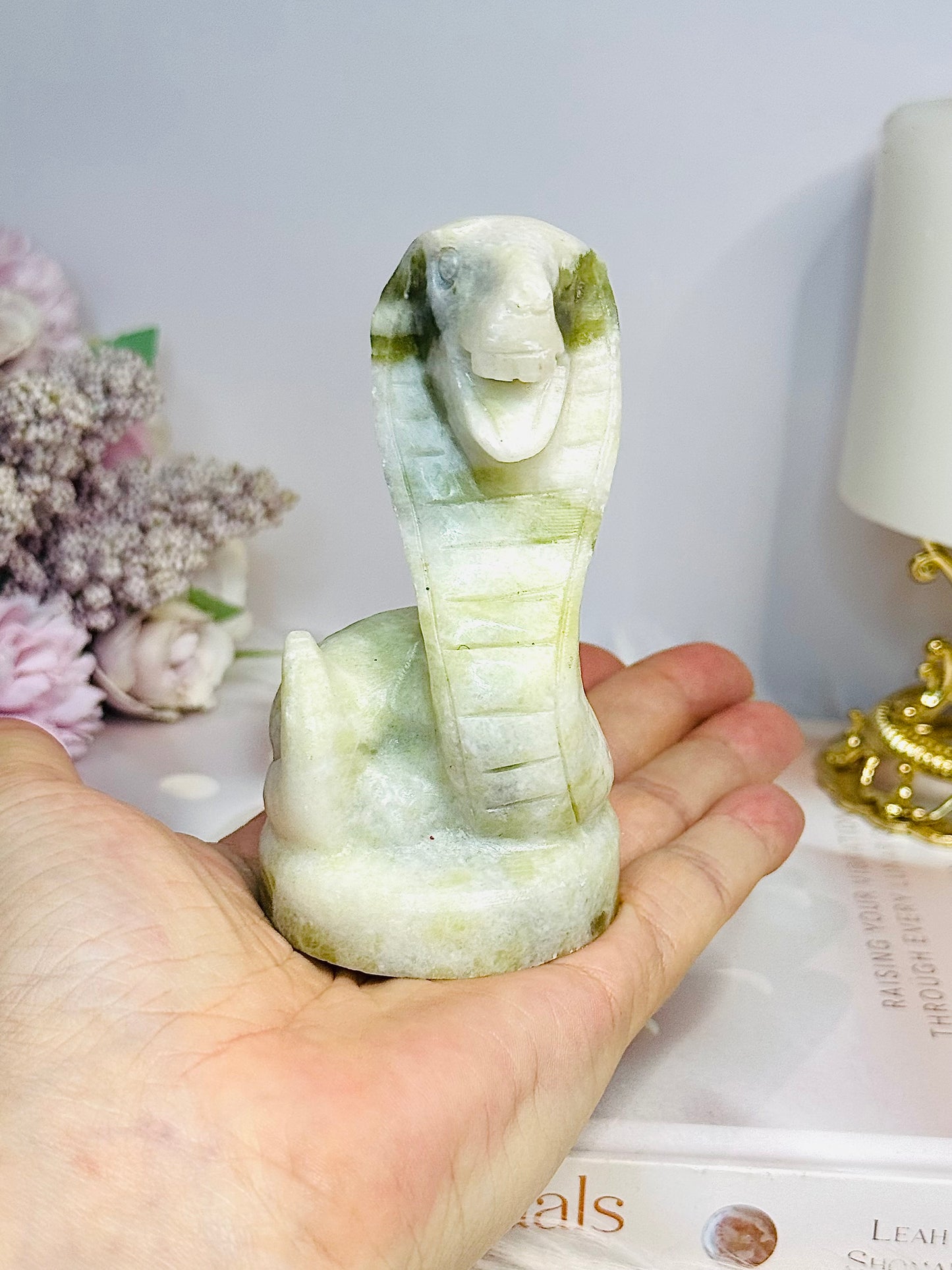 Green Jade King Cobra Snake Carving 9.5cm 243g