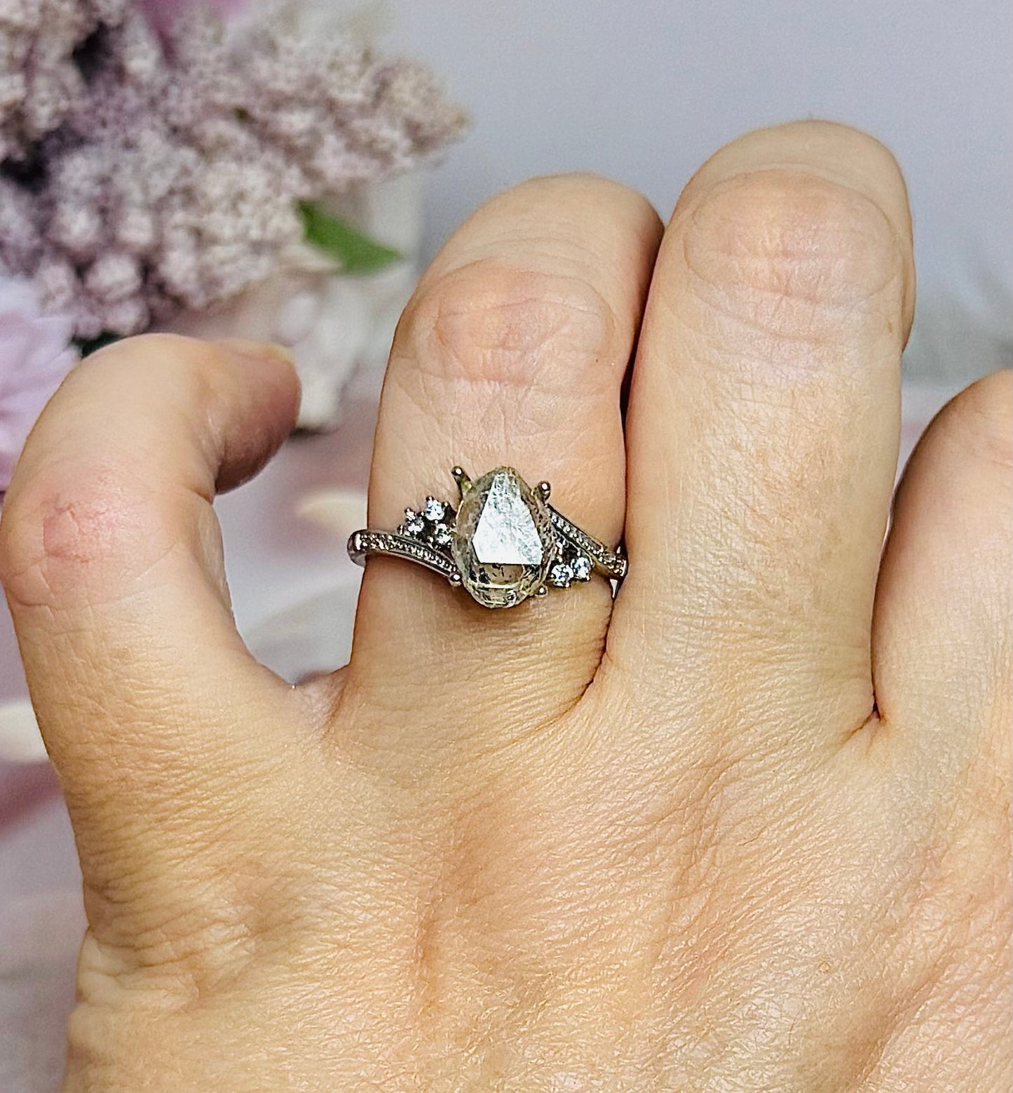 Herkimer Diamond Adjustable Silver Ring In Gift Bag